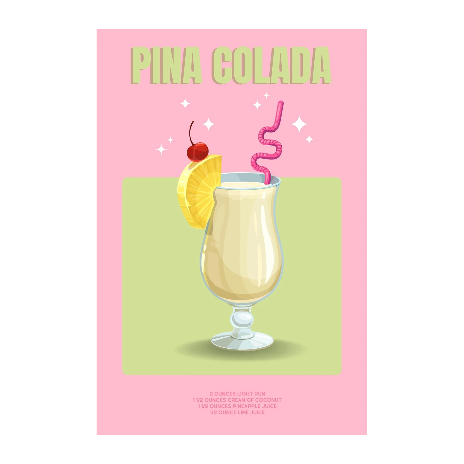 Tropical Pina Colada Cocktail Recipe Wall Art