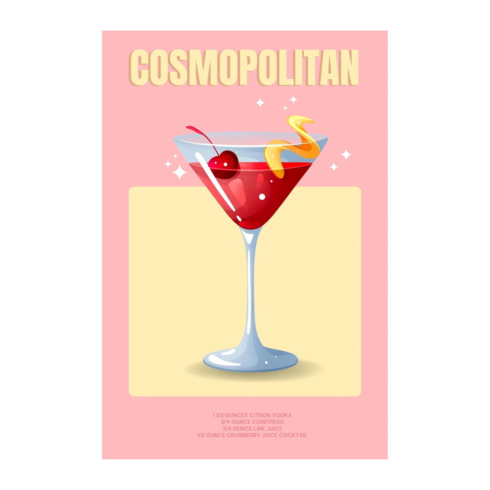 Cosmopolitan Cocktail Recipe Wall Art