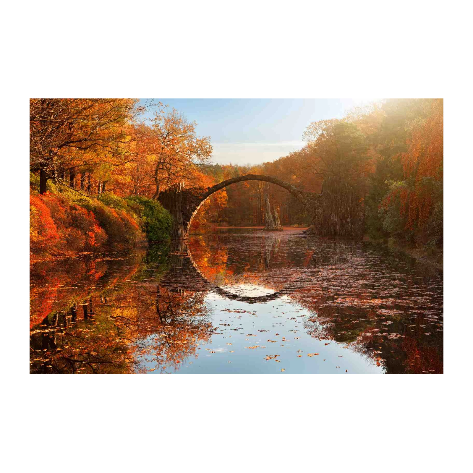Magical Autumn Bridge Reflection Wall Art
