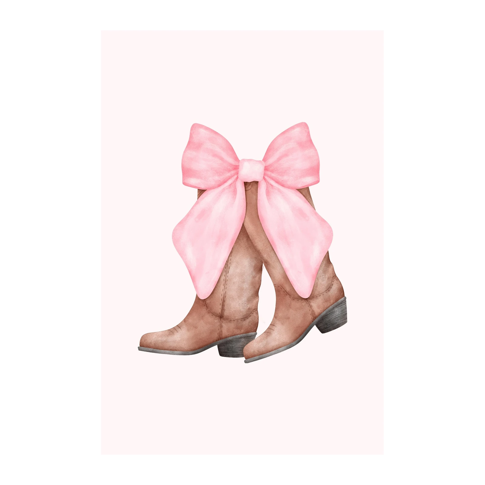 Pink Bow Cowboy Boots Watercolor Wall Art