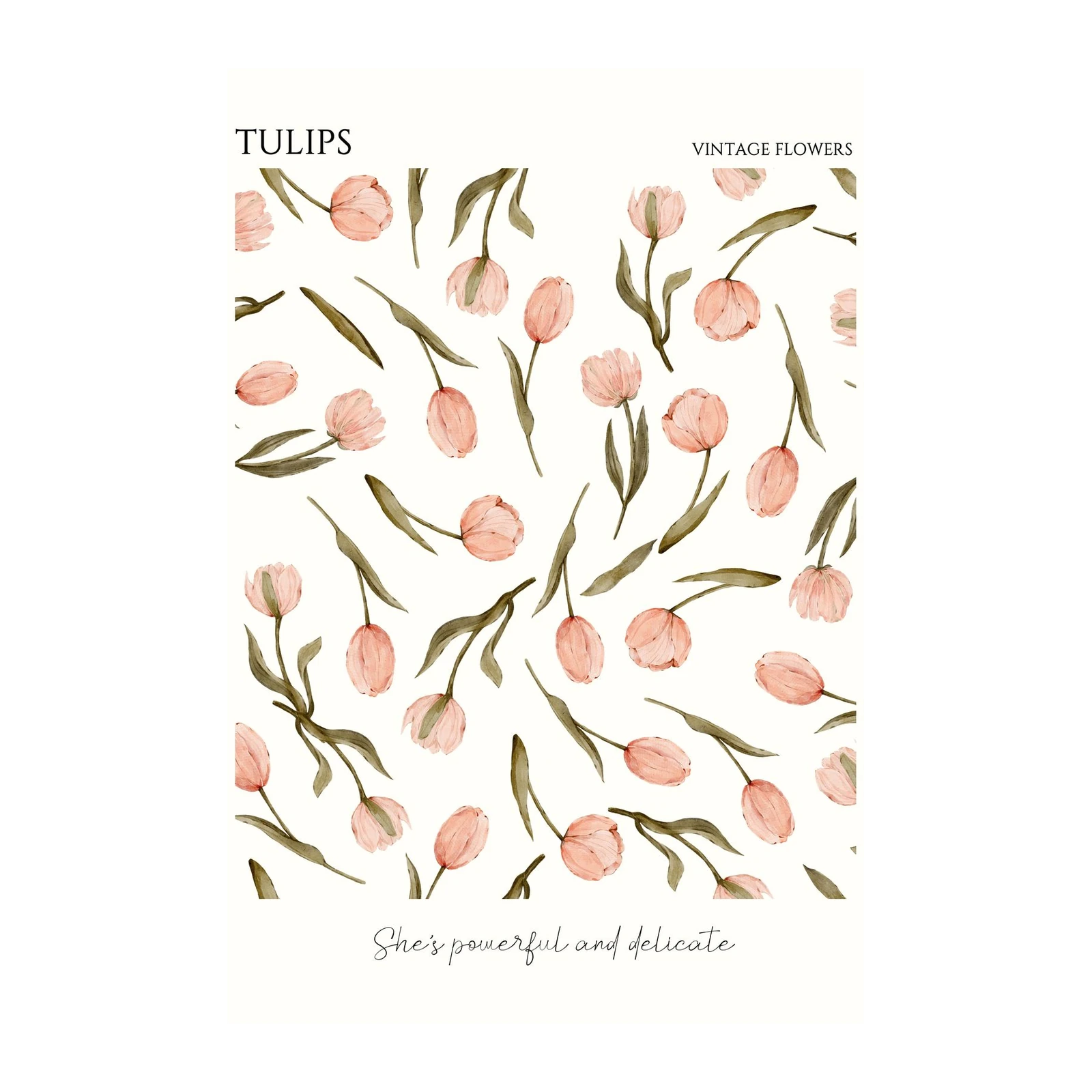 Vintage Peach Tulips Watercolor Wall Art