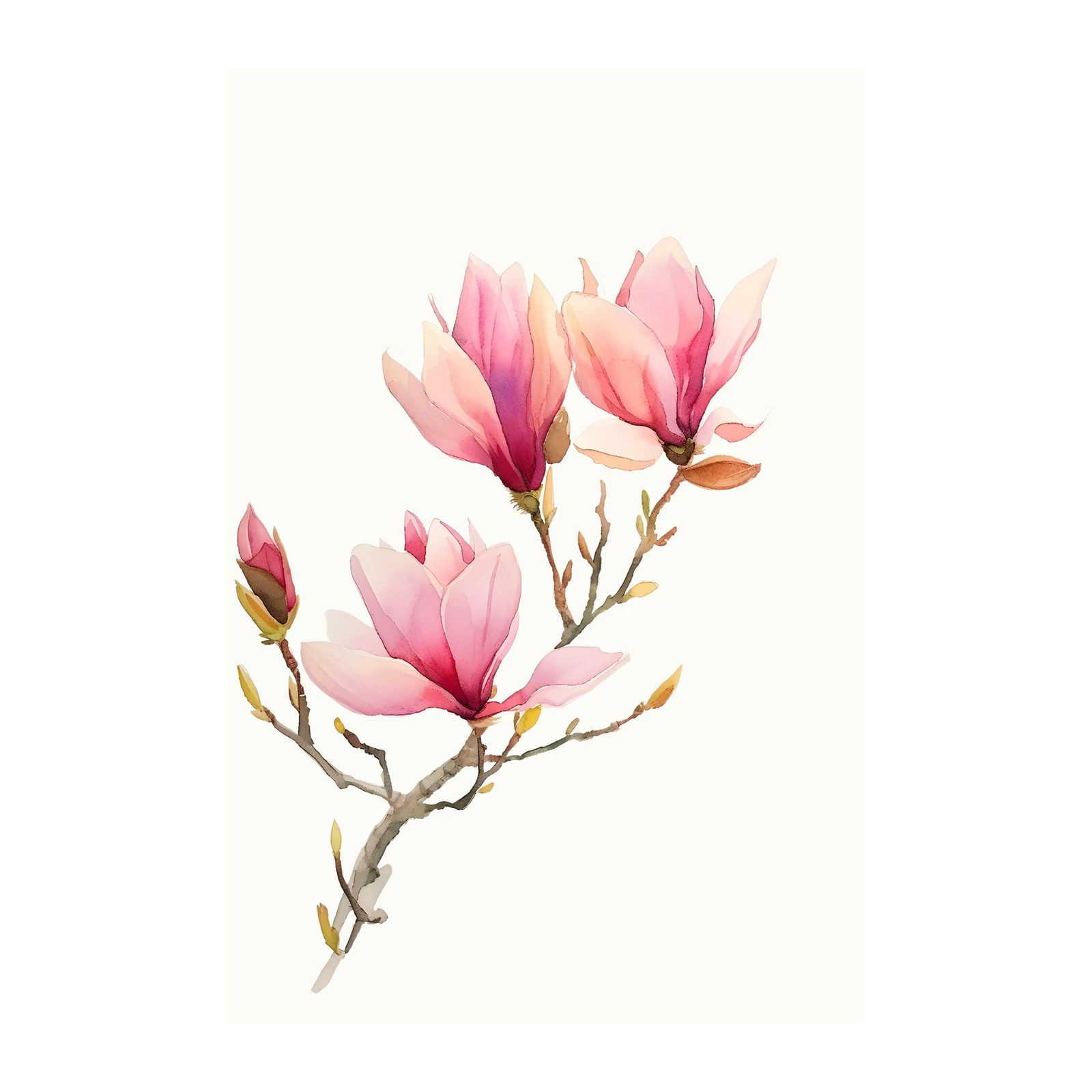Soft Pink Magnolia Blossom Watercolor Wall Art