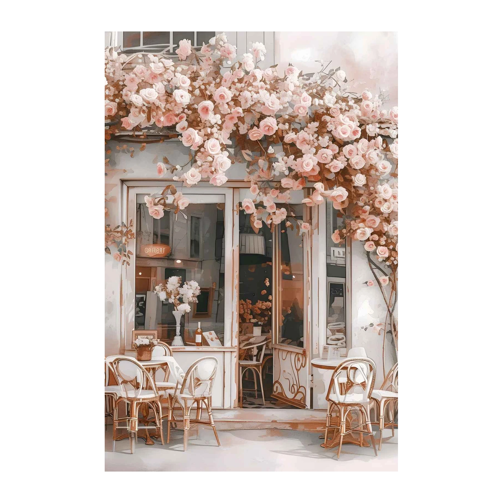 Romantic Floral Cafe Scene Wall Art