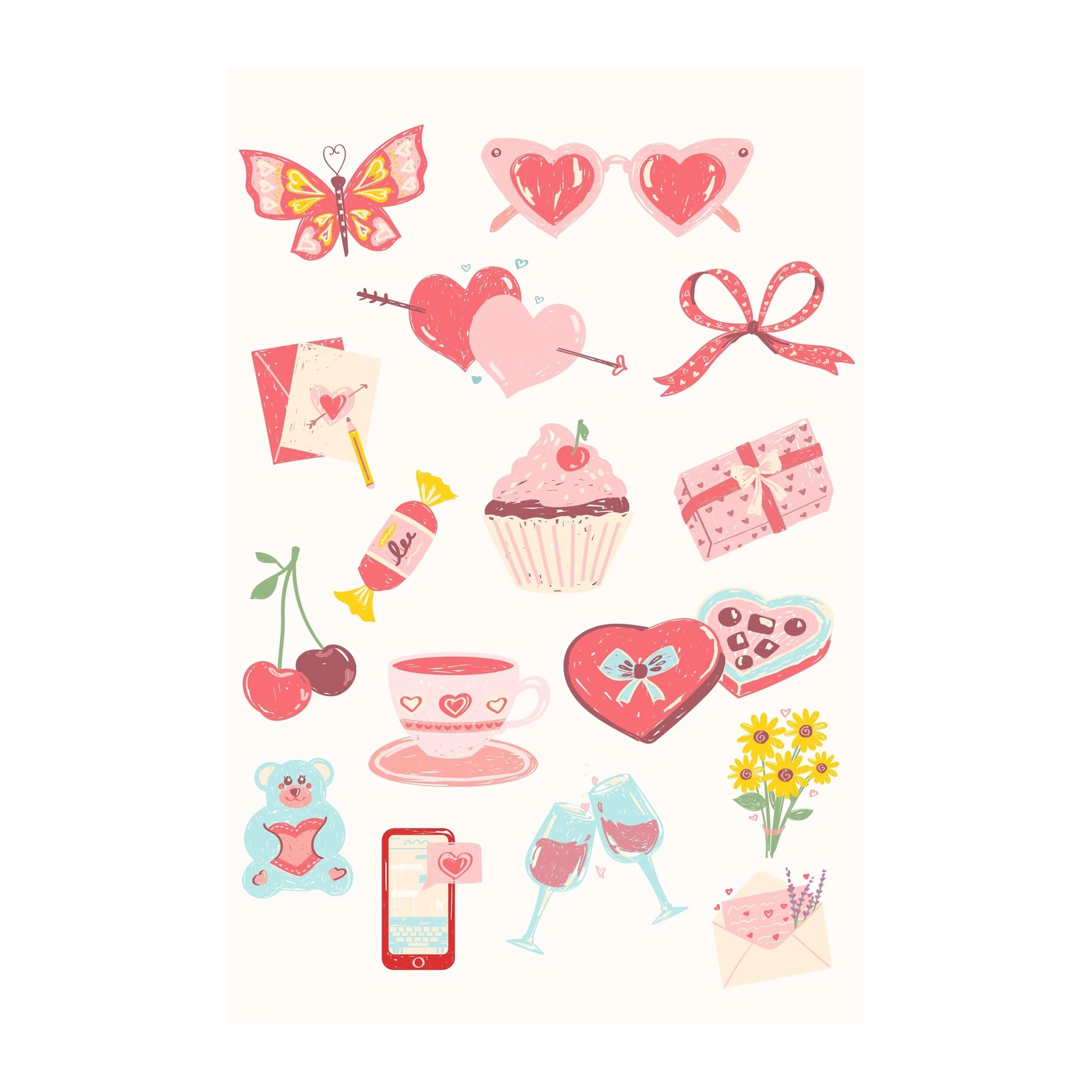 Whimsical Hearts & Love Elements Wall Art