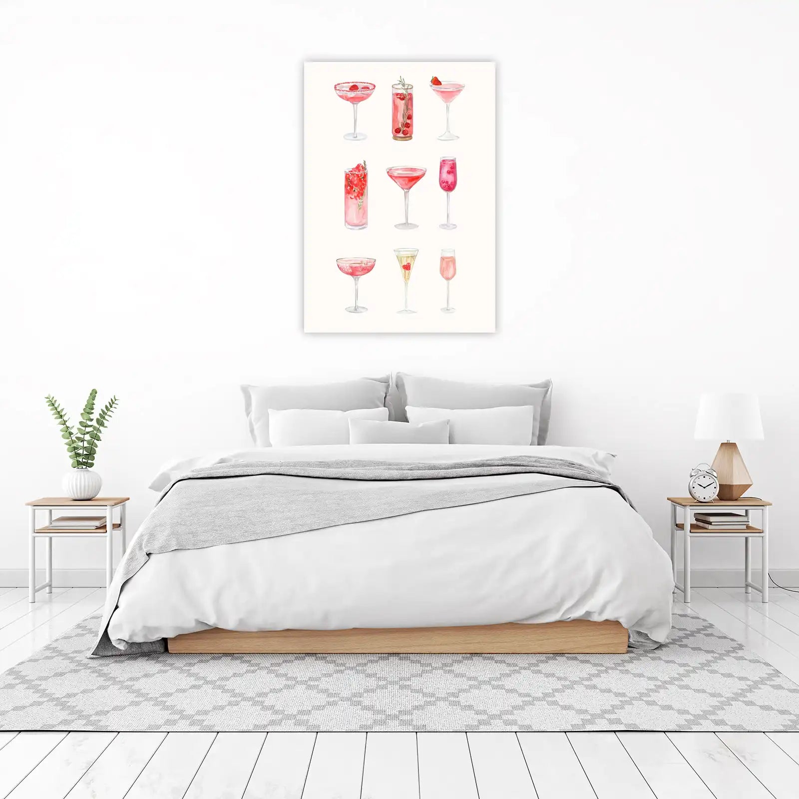 Elegant Pink Cocktails Watercolor Wall Art