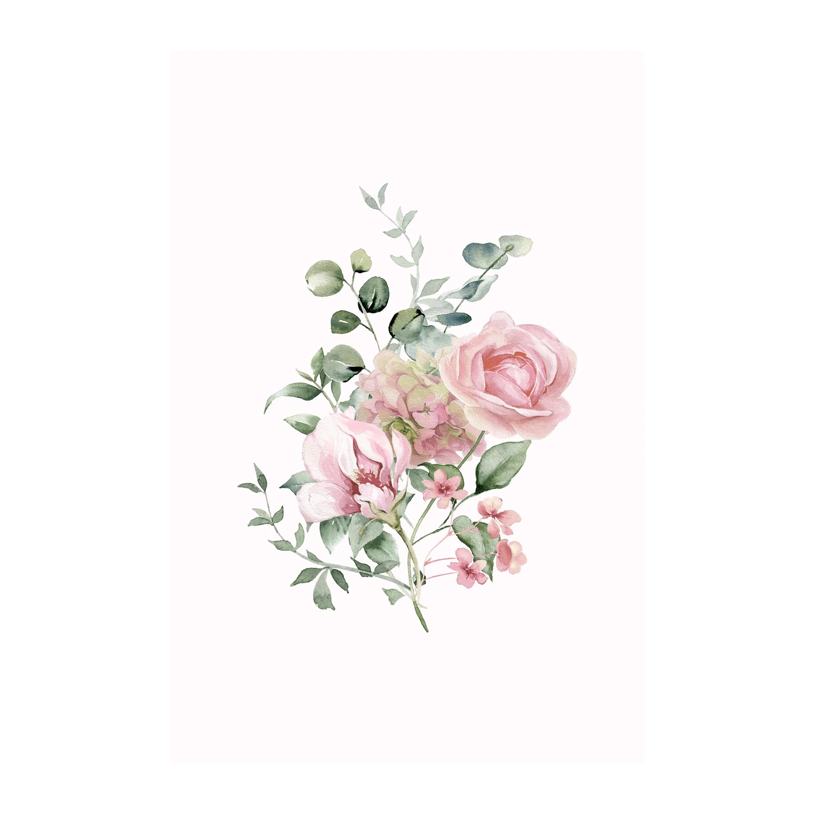 Soft Pink Floral Bouquet Watercolor Wall Art