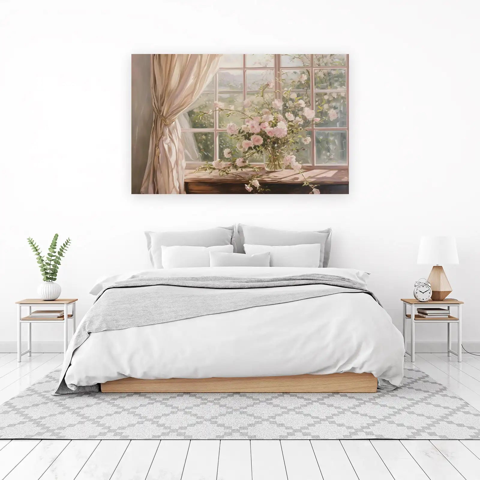 Soft Pink Roses Window Scene Wall Art