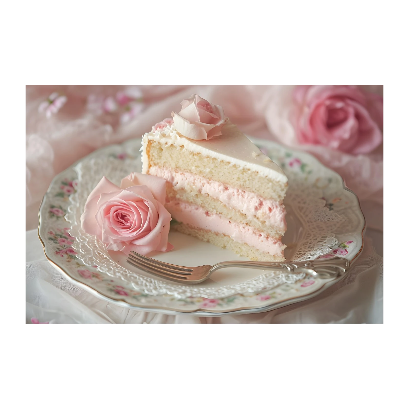 Elegant Pink Rose Layer Cake Wall Art