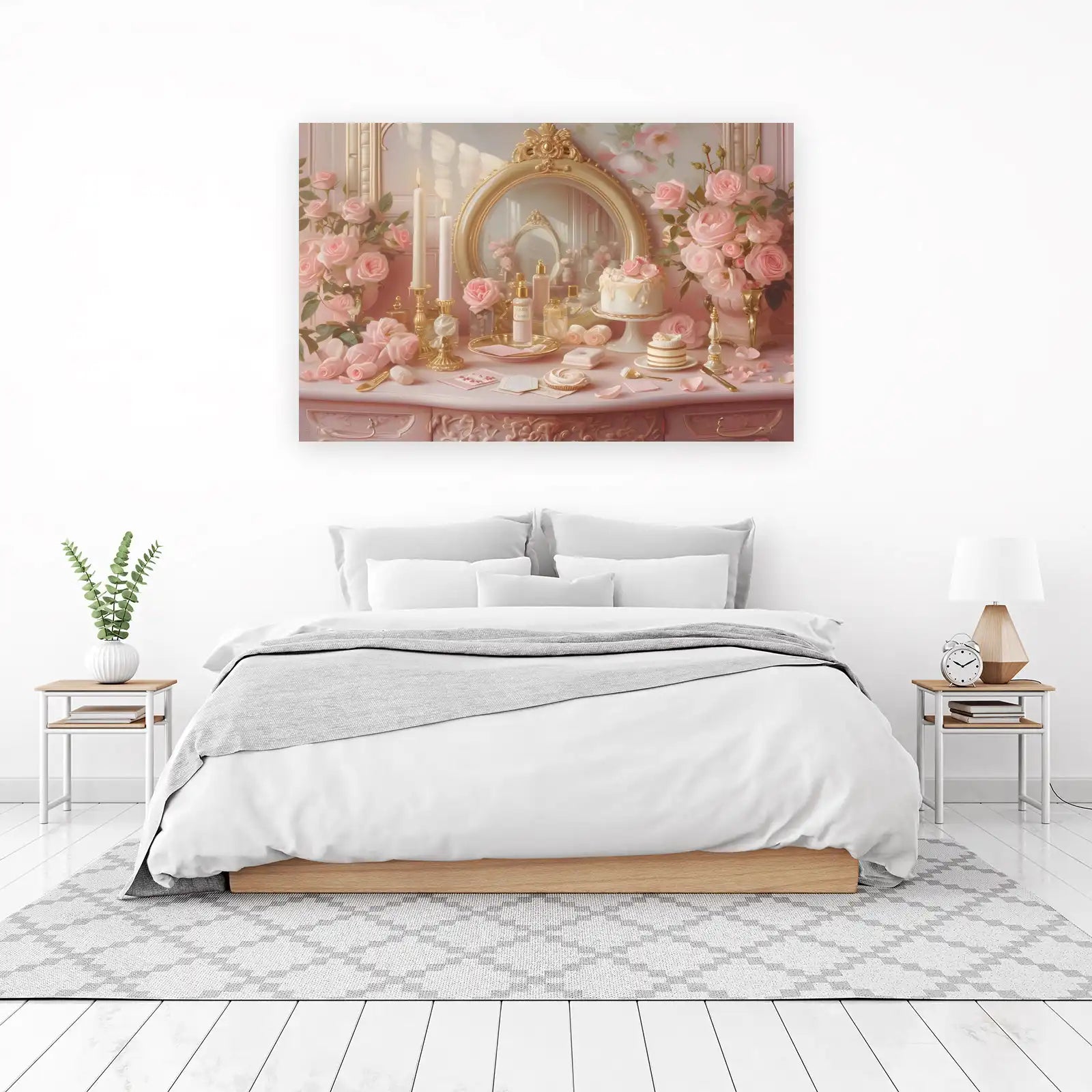 Elegant Pink Roses & Pastries Wall Art