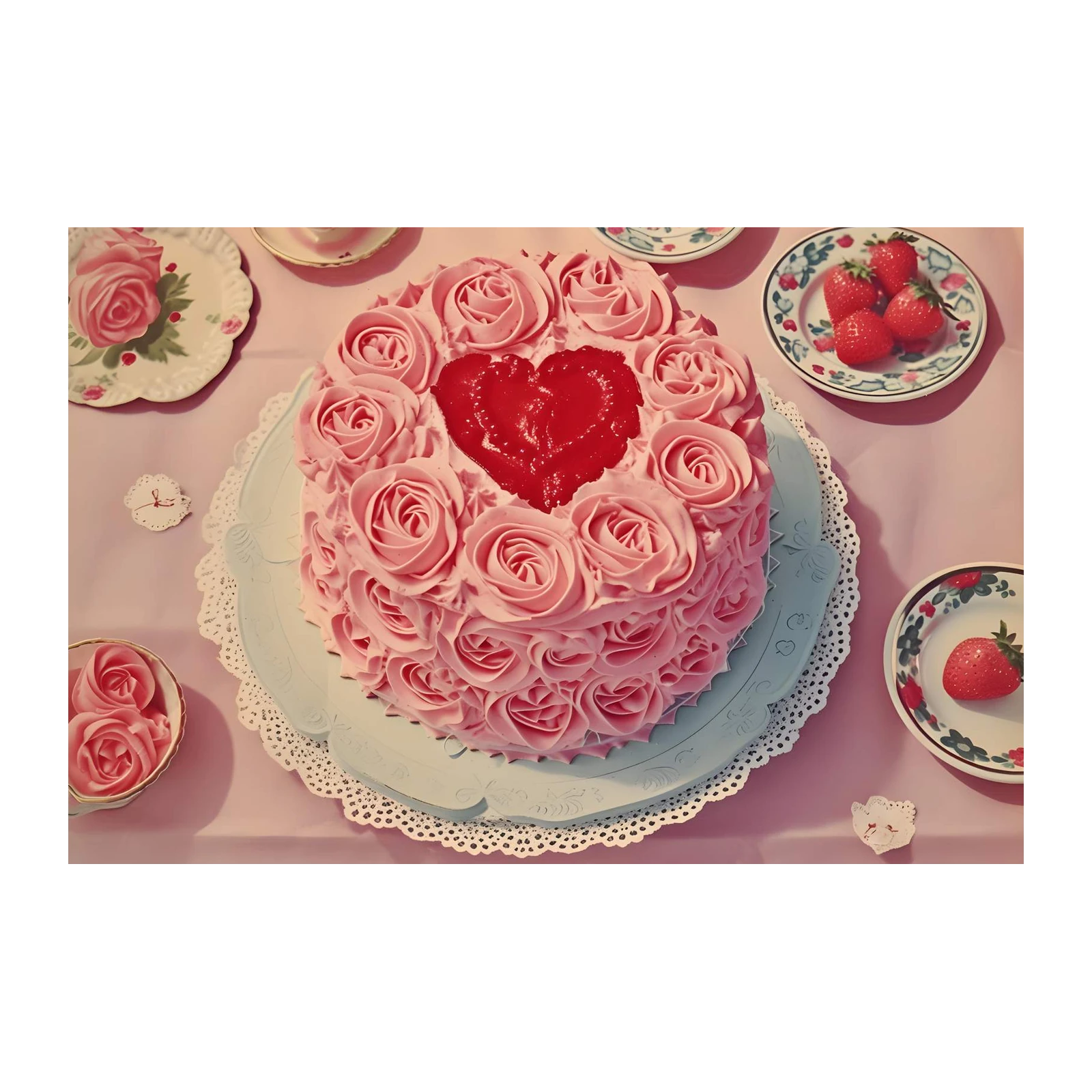 Romantic Rose Heart Cake Valentine's Day Wall Art
