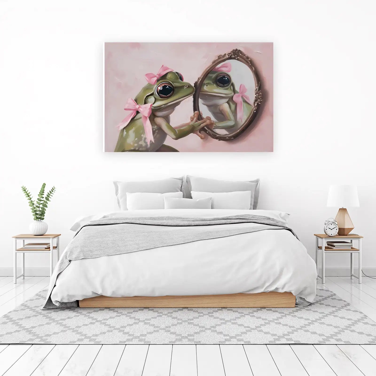 Charming Frog with Pink Bows Wall Art