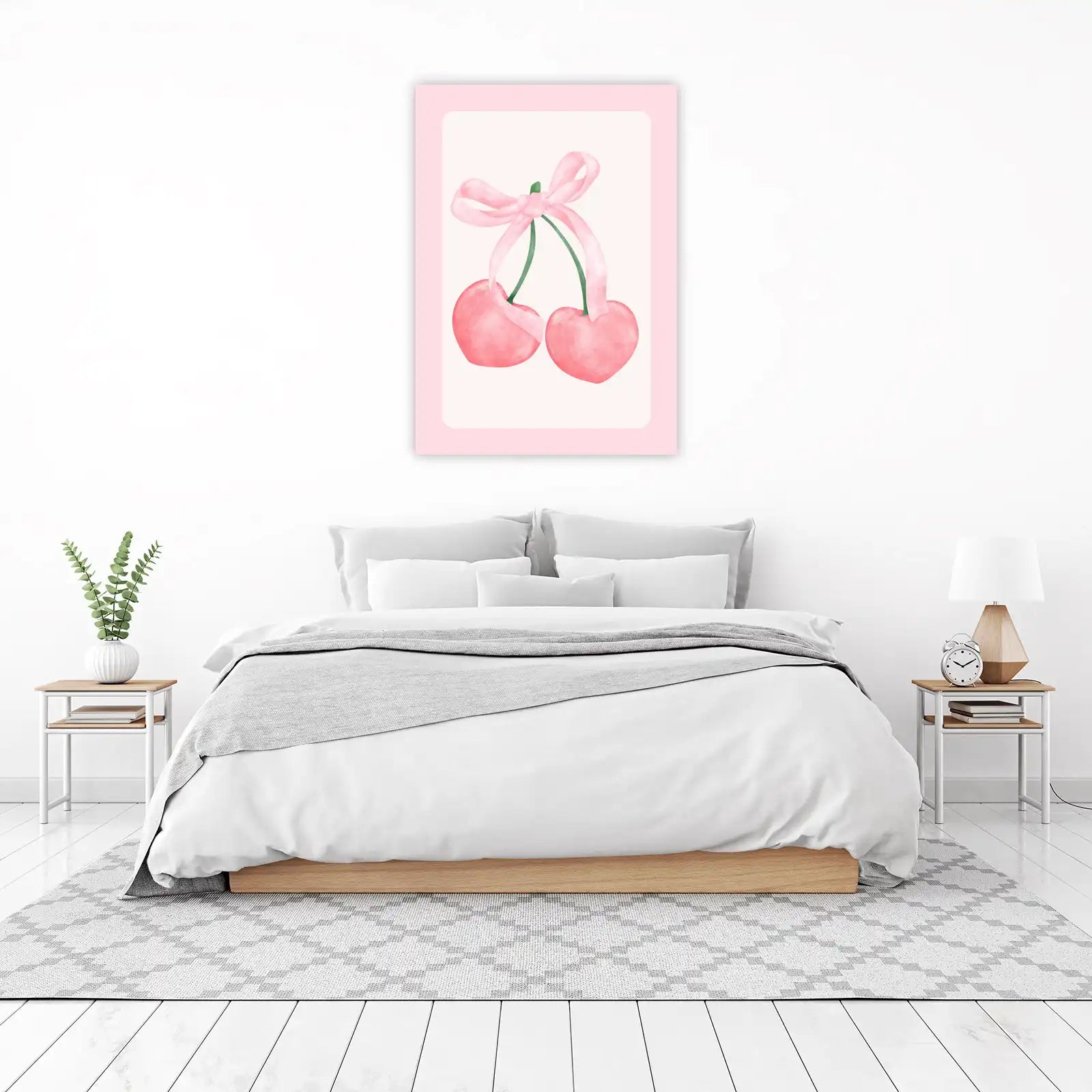 Sweet Cherry Bow Watercolor Wall Art