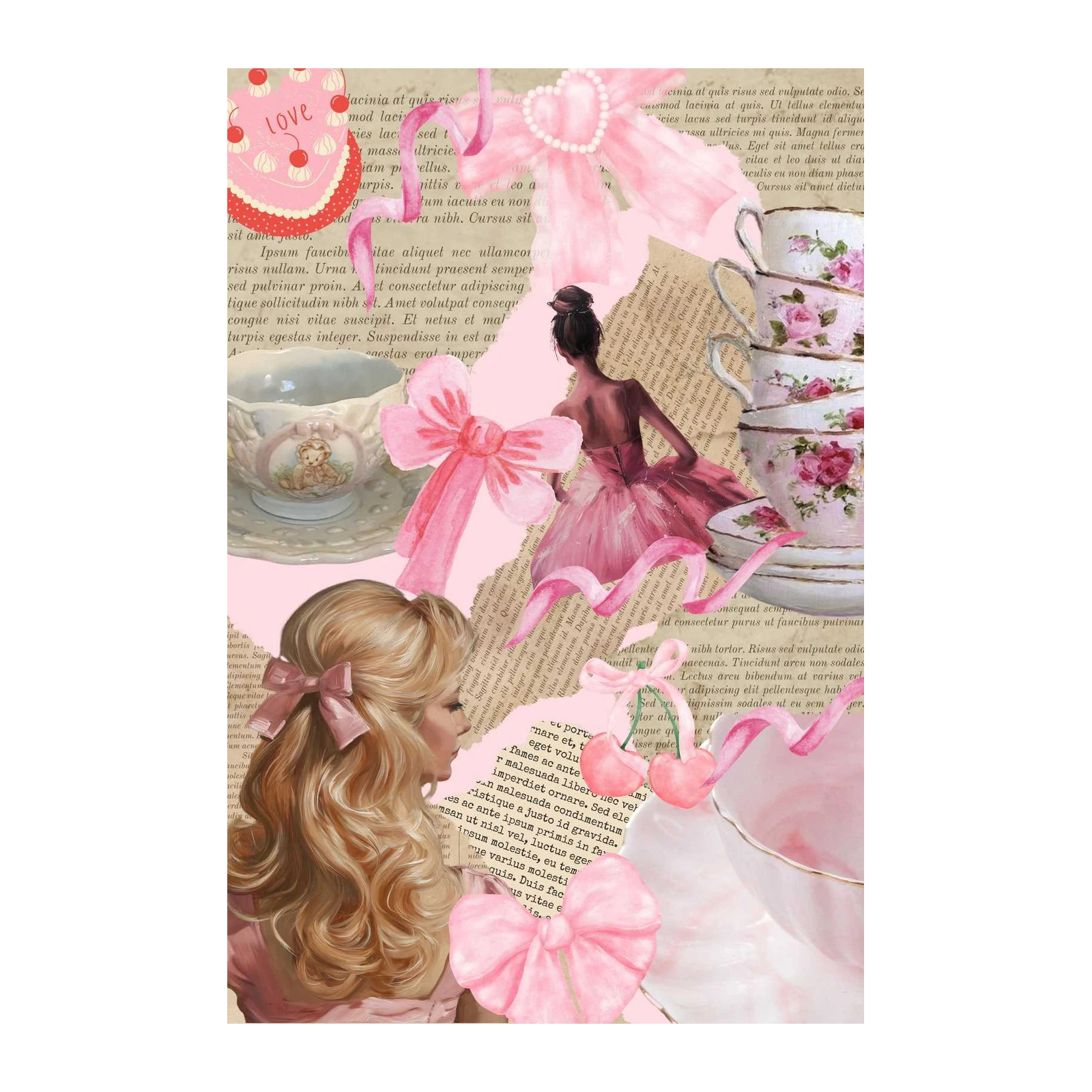 Dreamy Ballet & Tea Vintage Collage Wall Art