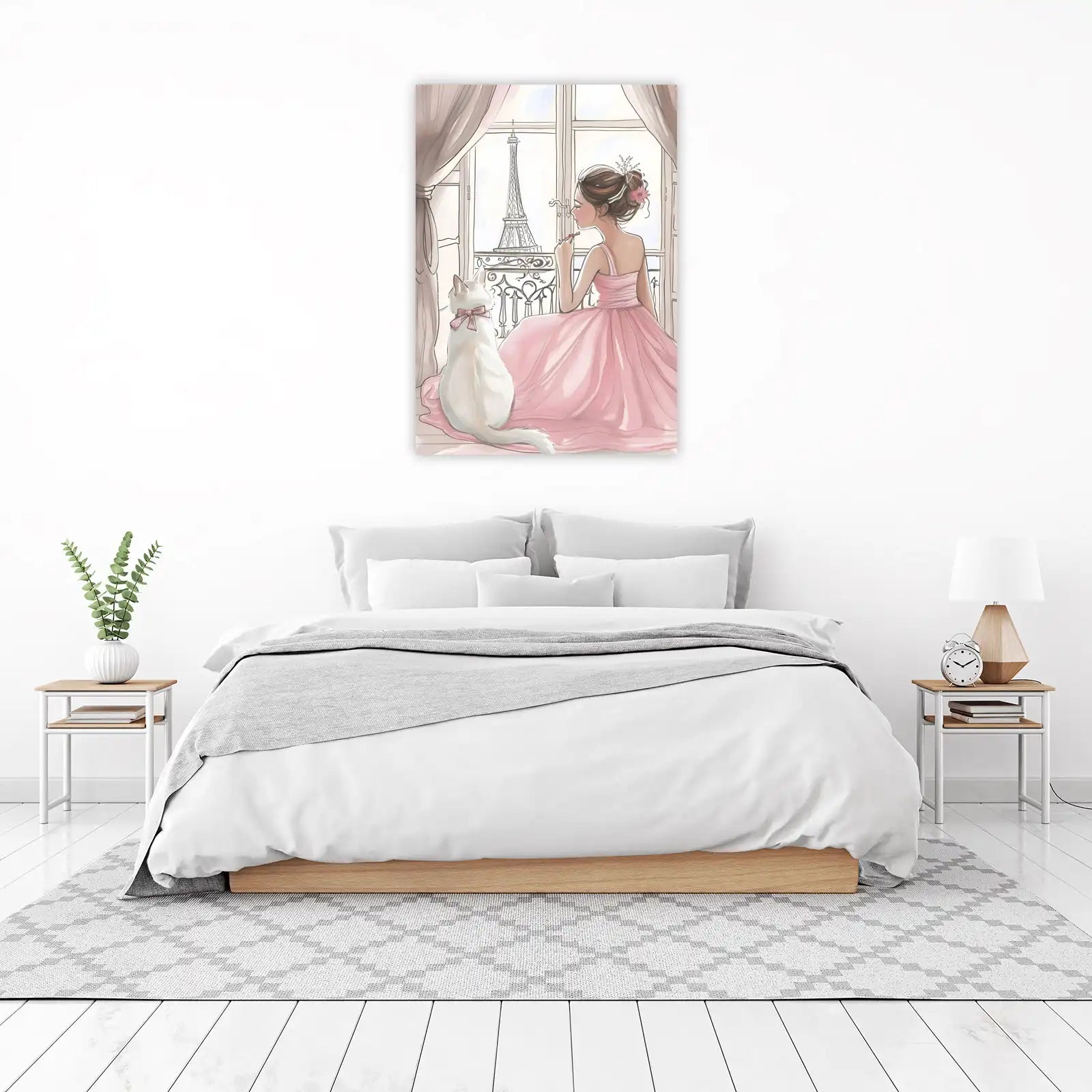 Parisian Dream Girl & Cat Eiffel Tower Wall Art