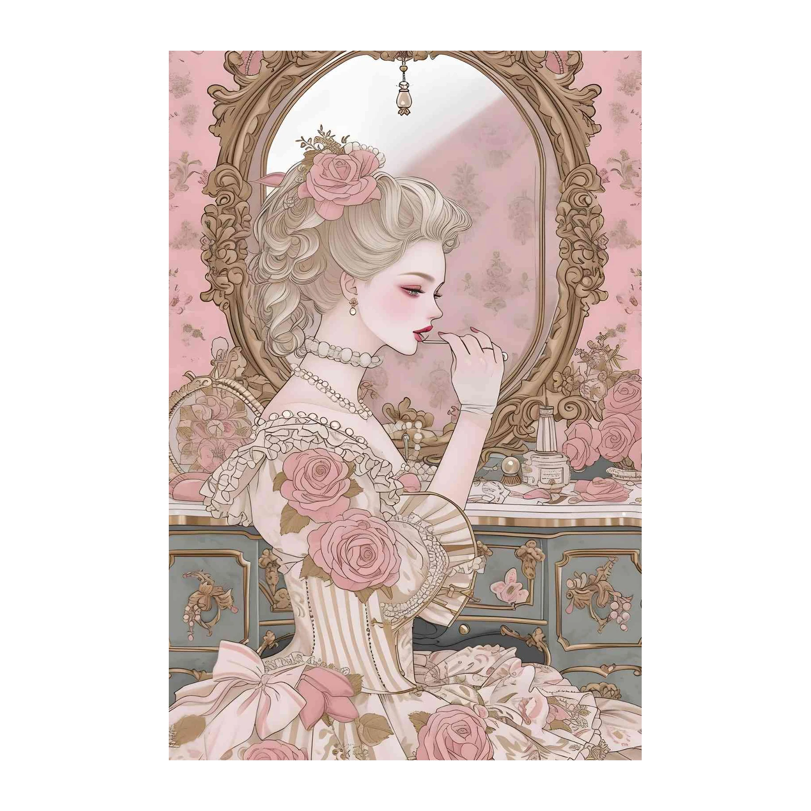 Elegant Rococo Lady Rose Floral Wall Art