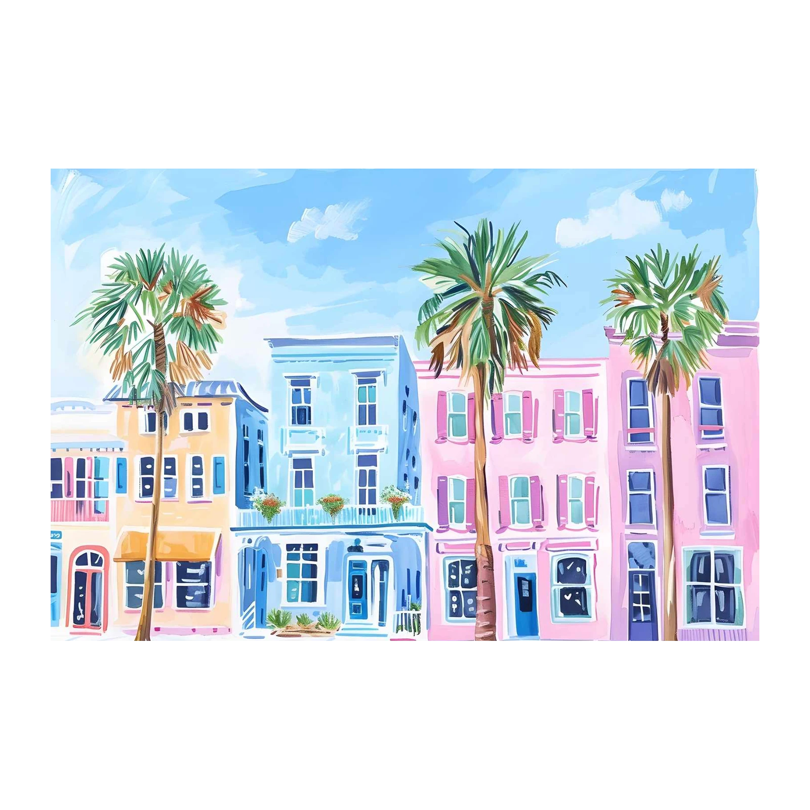 Colorful Charleston Street Palm Trees Wall Art