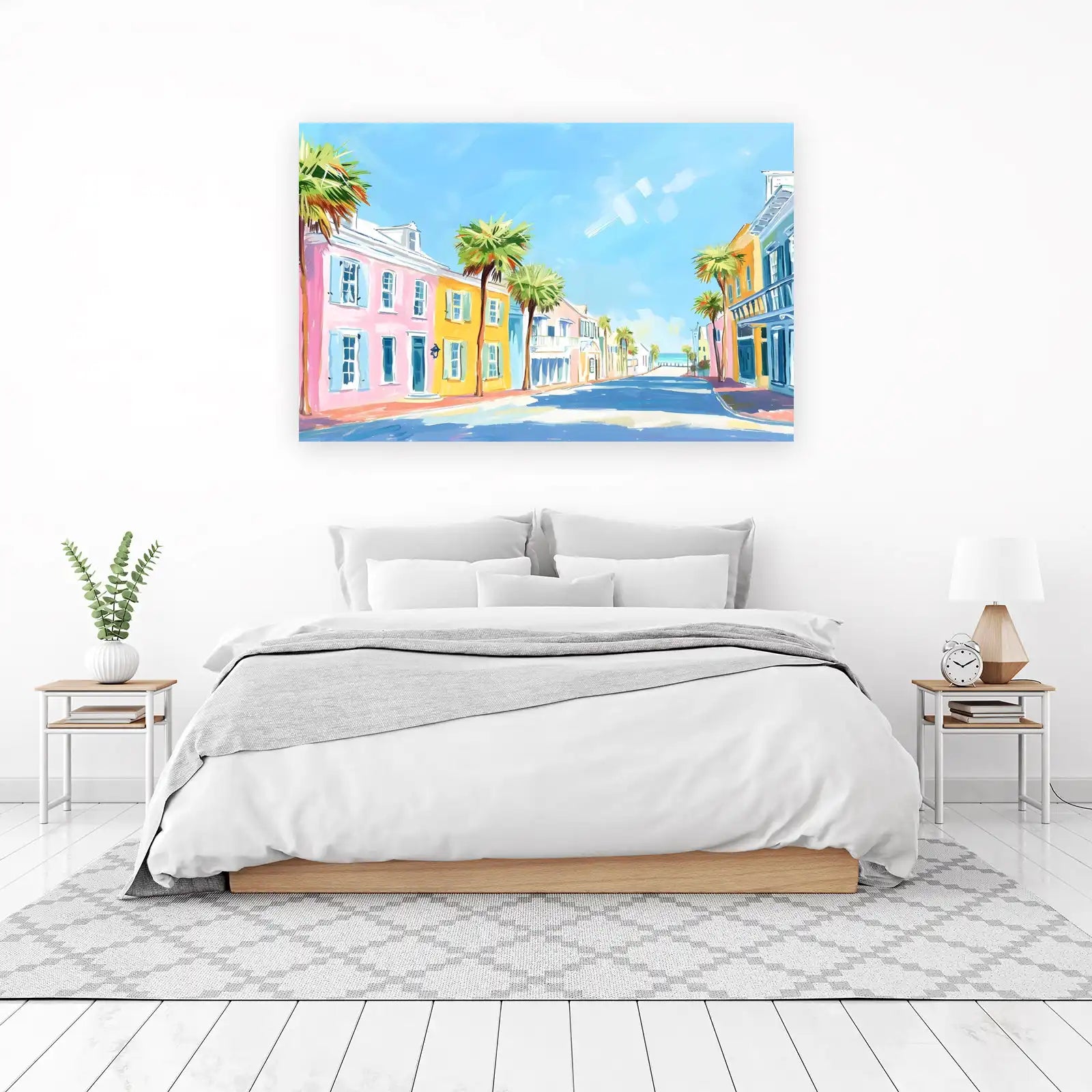 Colorful Coastal Street Palm Trees Wall Art