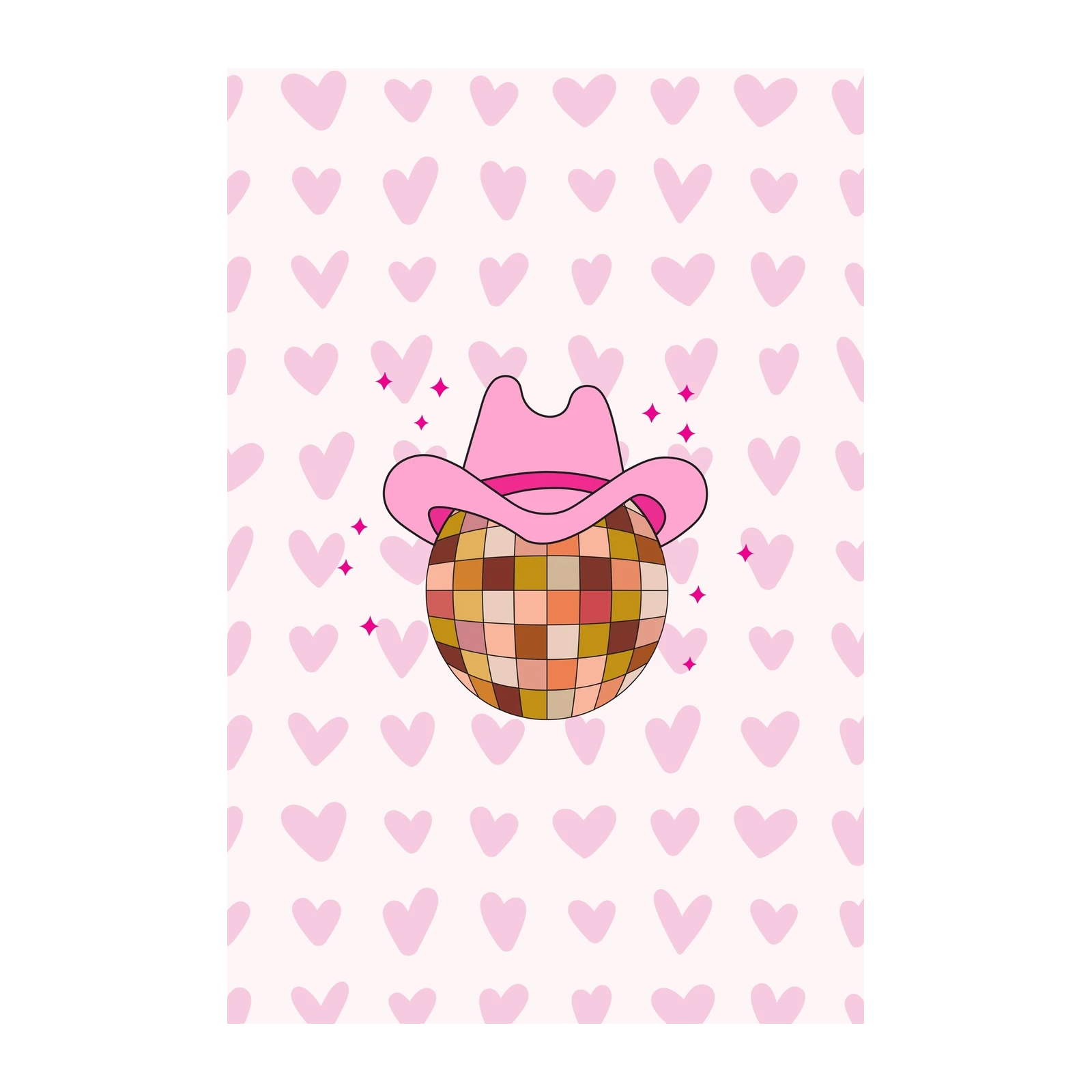 Retro Disco Cowboy Hat Heart Wall Art