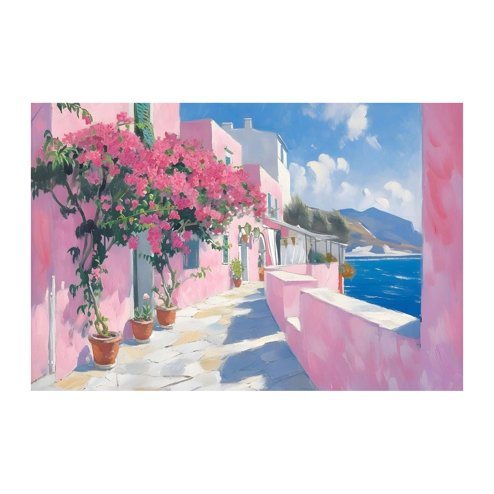 Vibrant Mediterranean Pink Villa Landscape Wall Art