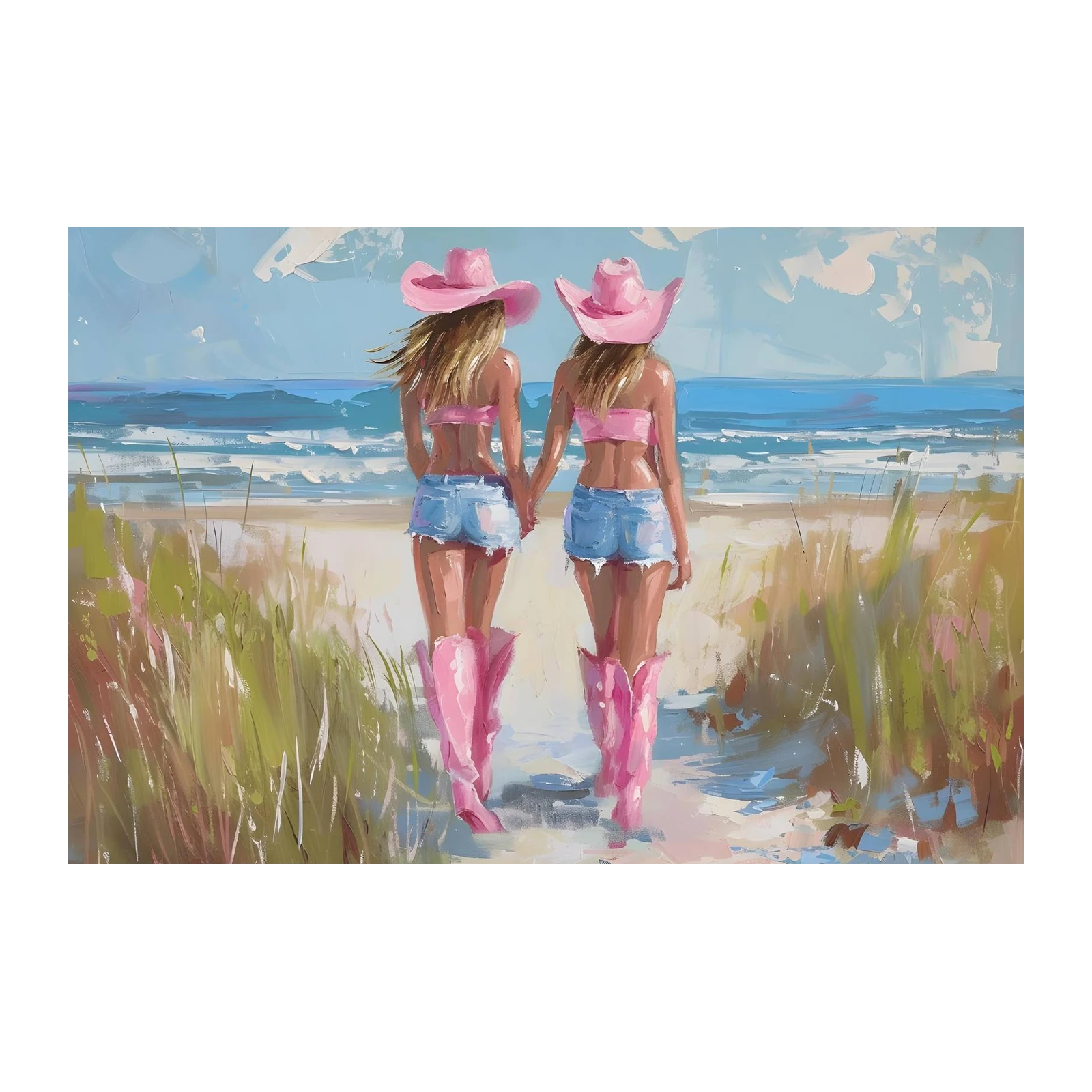 Beach Duo Pink Boots Cowboy Hats Wall Art