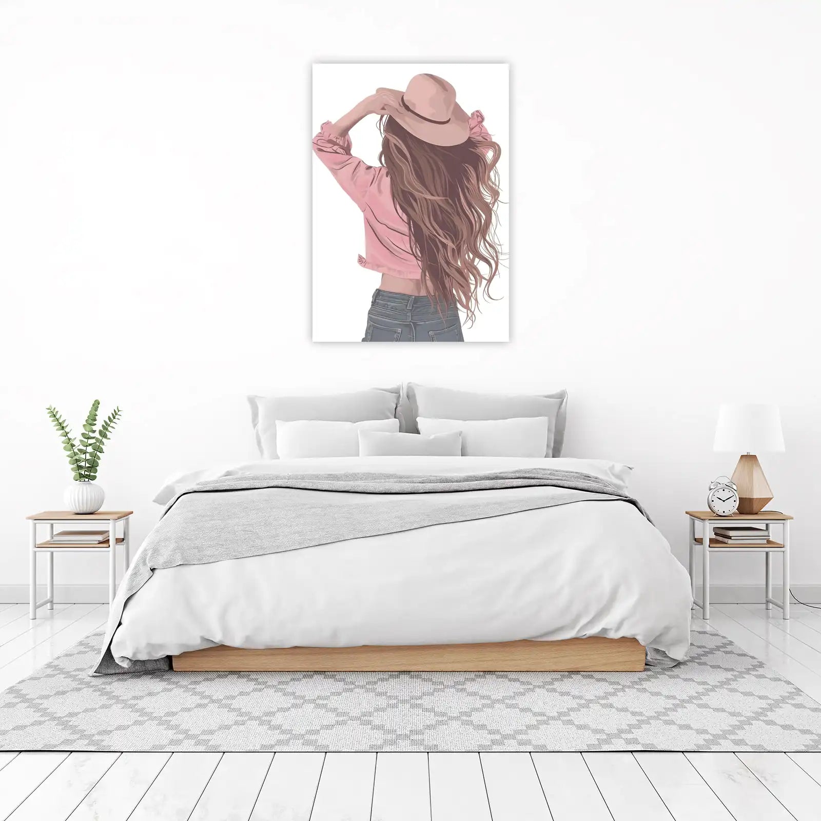 Boho Chic Girl with Flowing Hair Wall Art