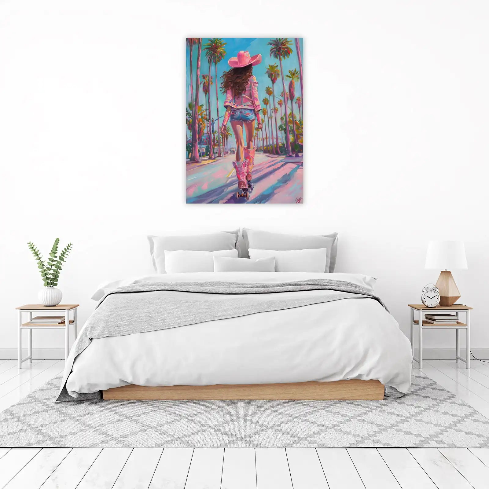 Retro Roller Girl Pink Cowboy Hat Wall Art