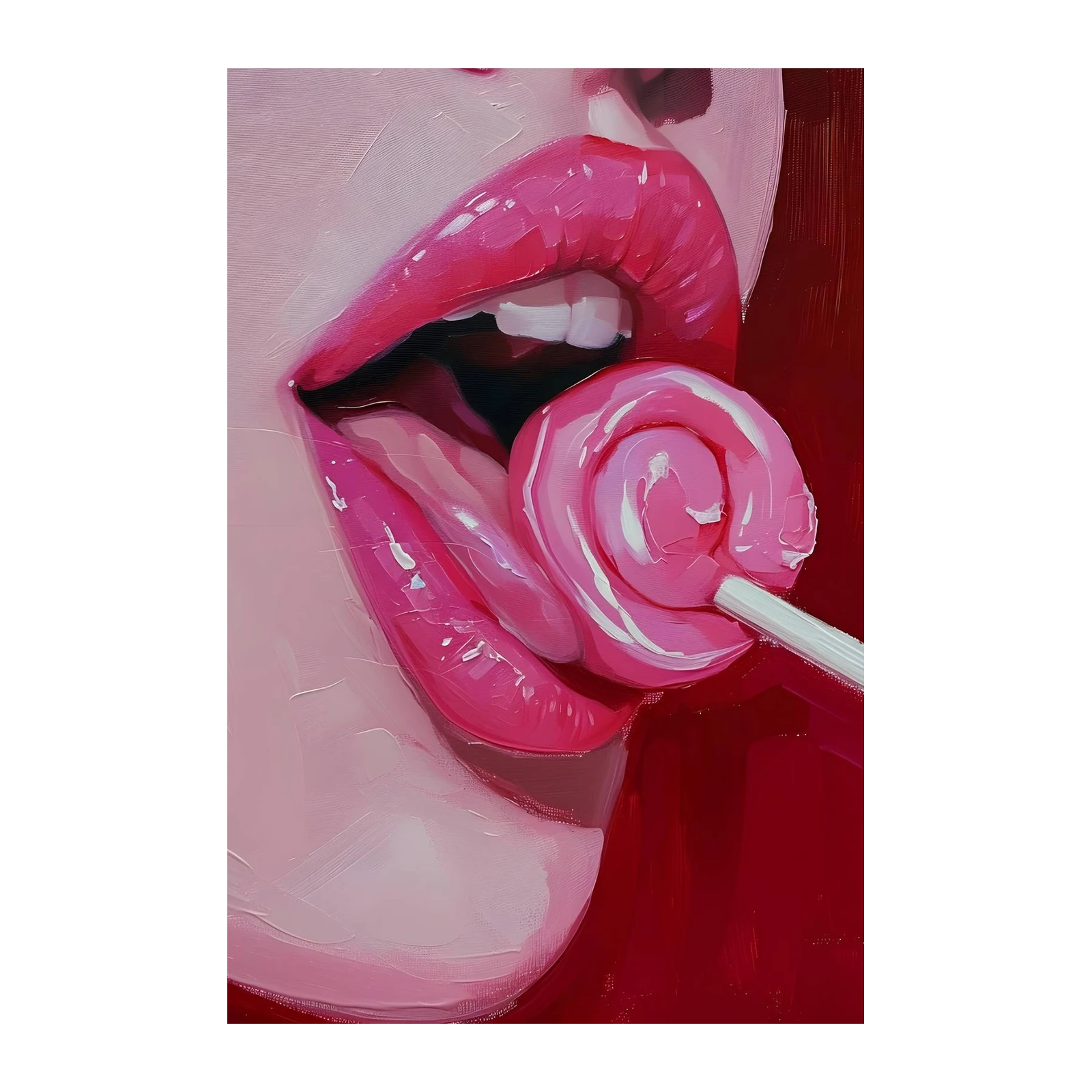 Sensual Pink Lips & Lollipop Wall Art