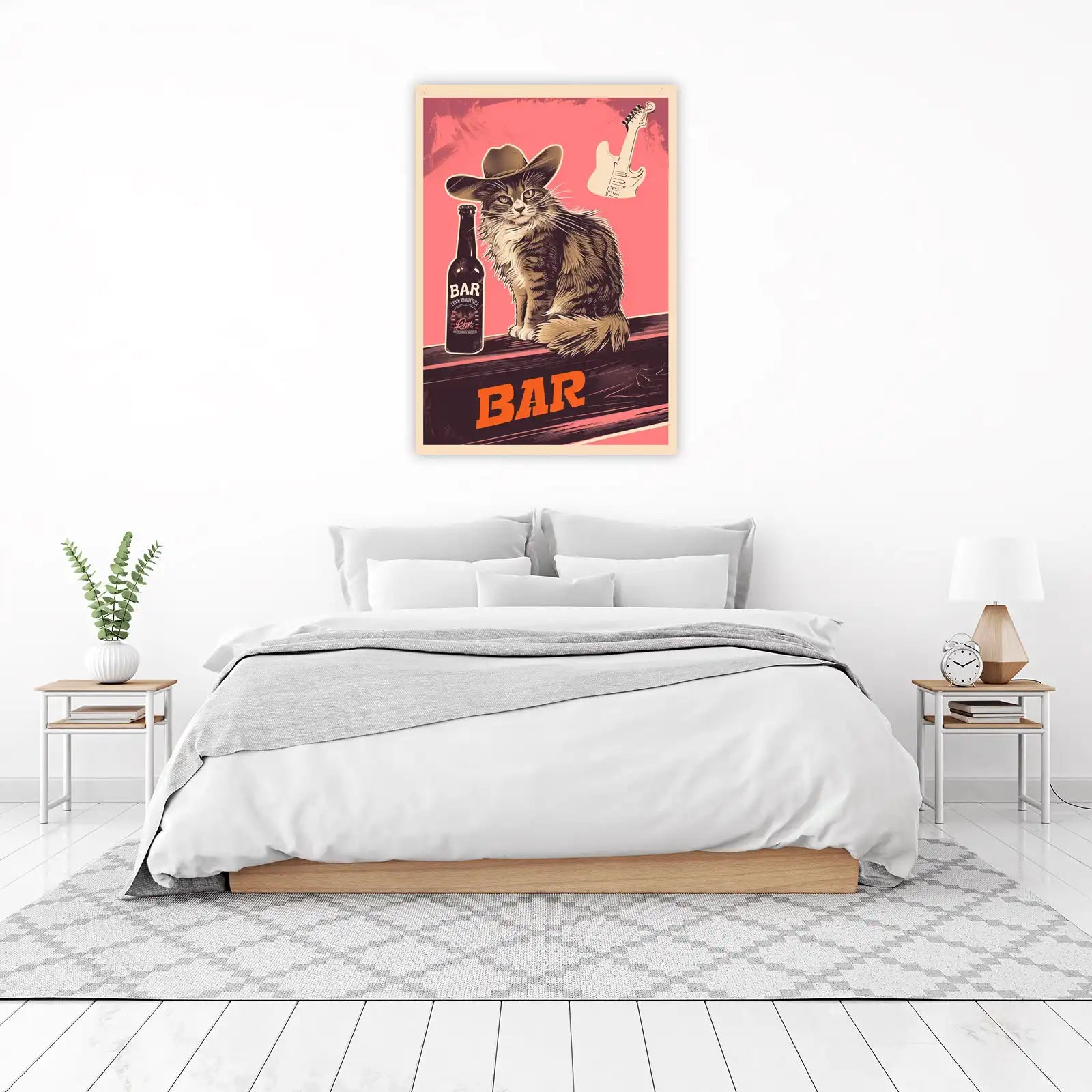 Cowboy Cat & Guitar Bar Art Wall Art