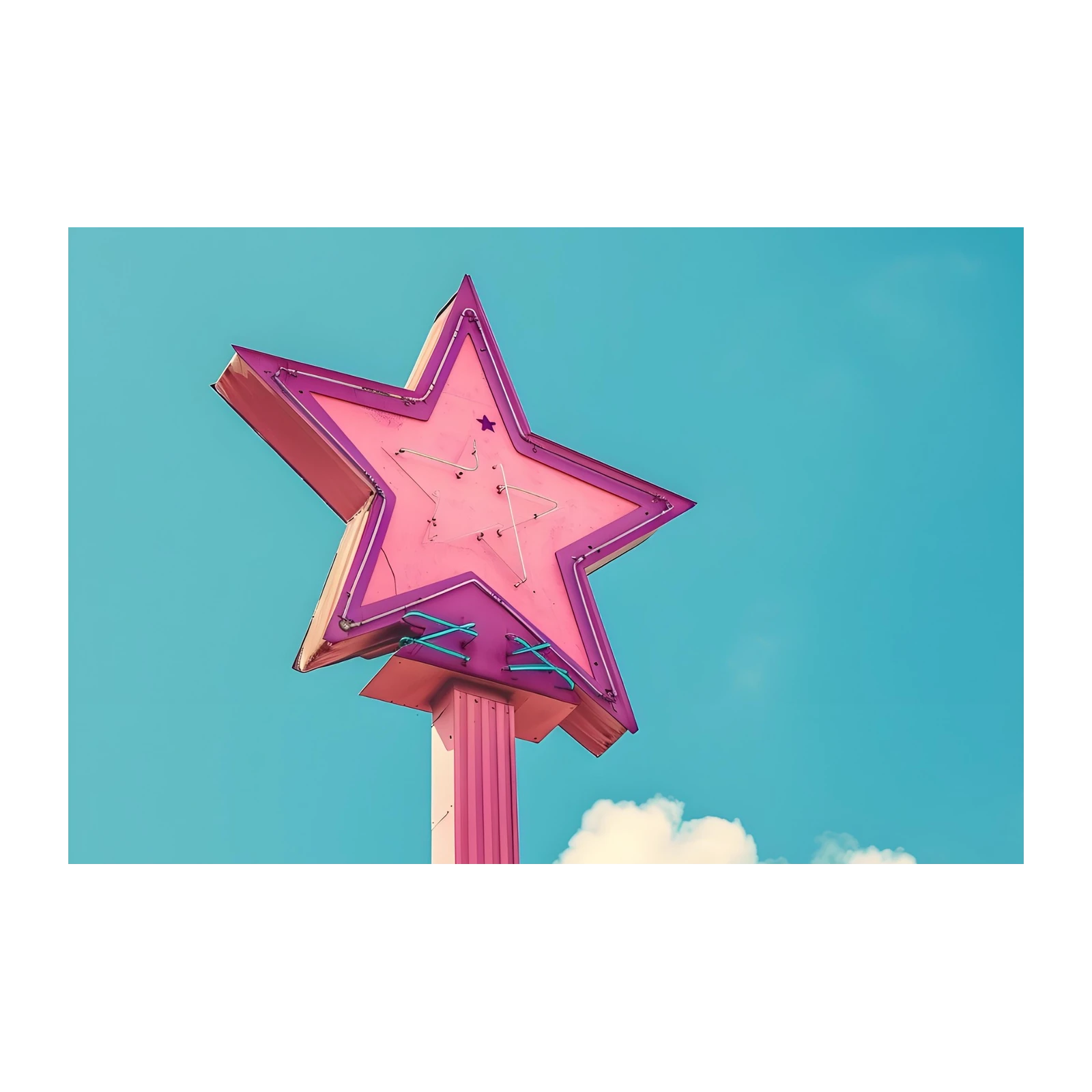 Retro Pink Star Neon Sign Wall Art