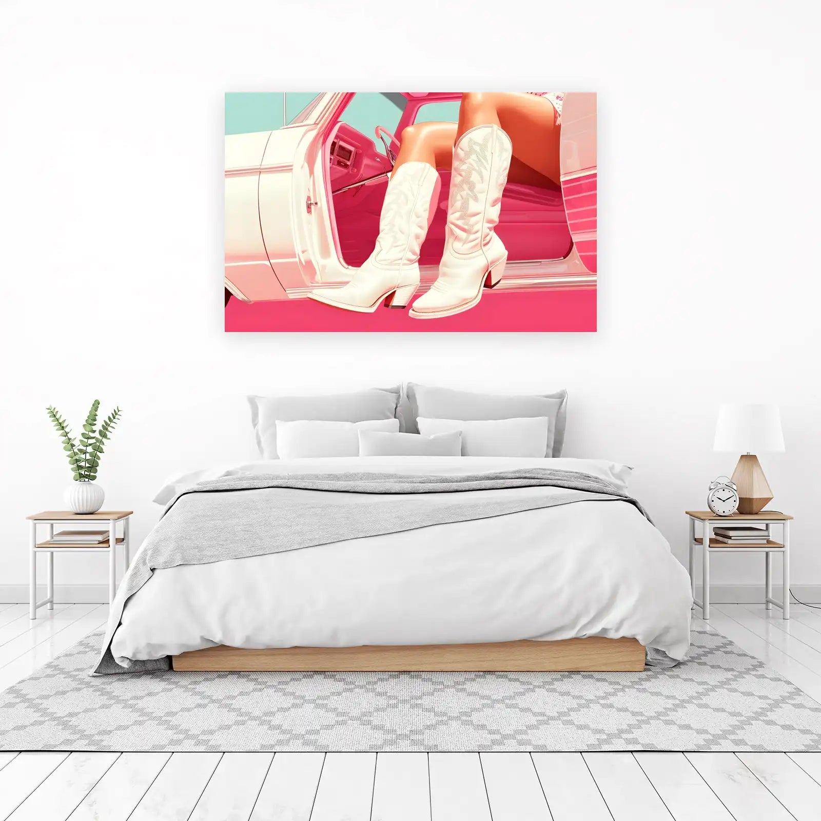 Chic Cowgirl Vibes White Boots Wall Art