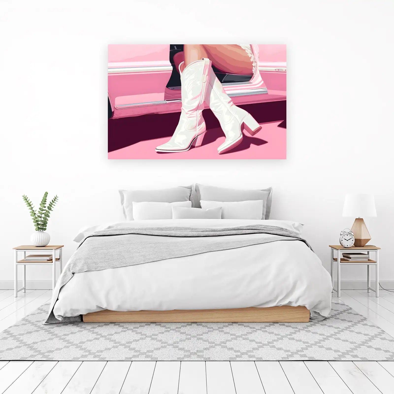 White Cowboy Boots Pink Car Wall Art