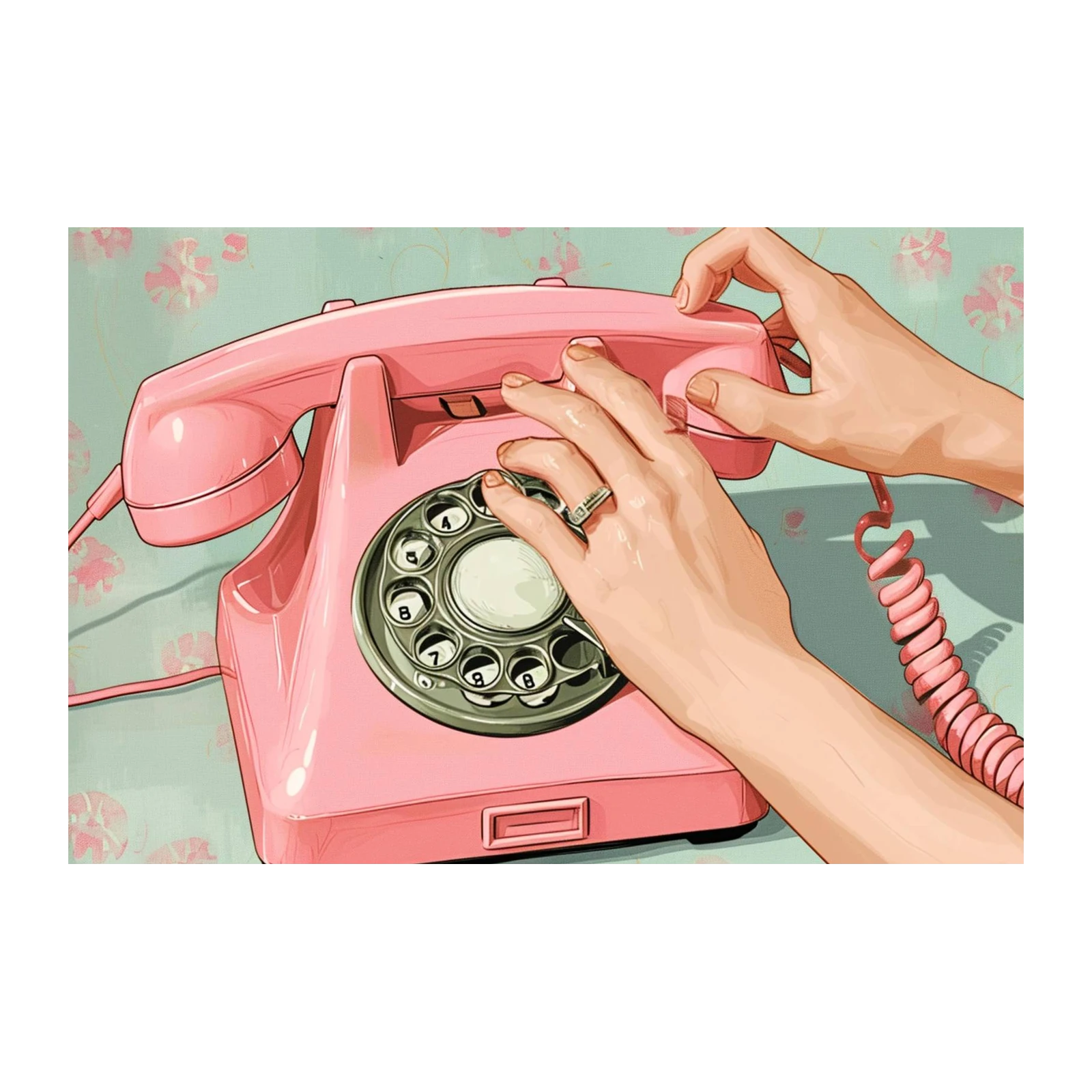 Retro Pink Rotary Phone Aesthetic Wall Art