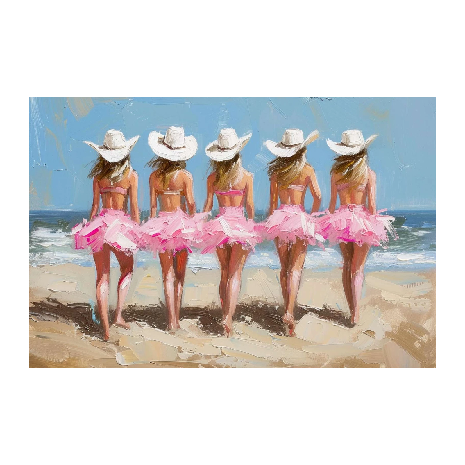 Beach Ballerinas White Cowboy Hats Pink Tutus Wall Art