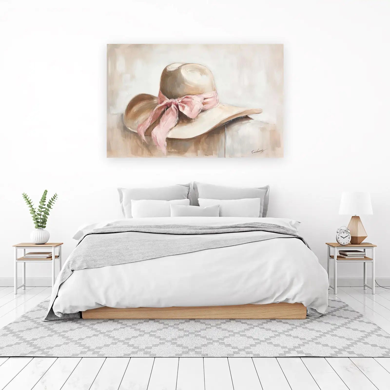 Elegant Pink Bow Sun Hat Wall Art