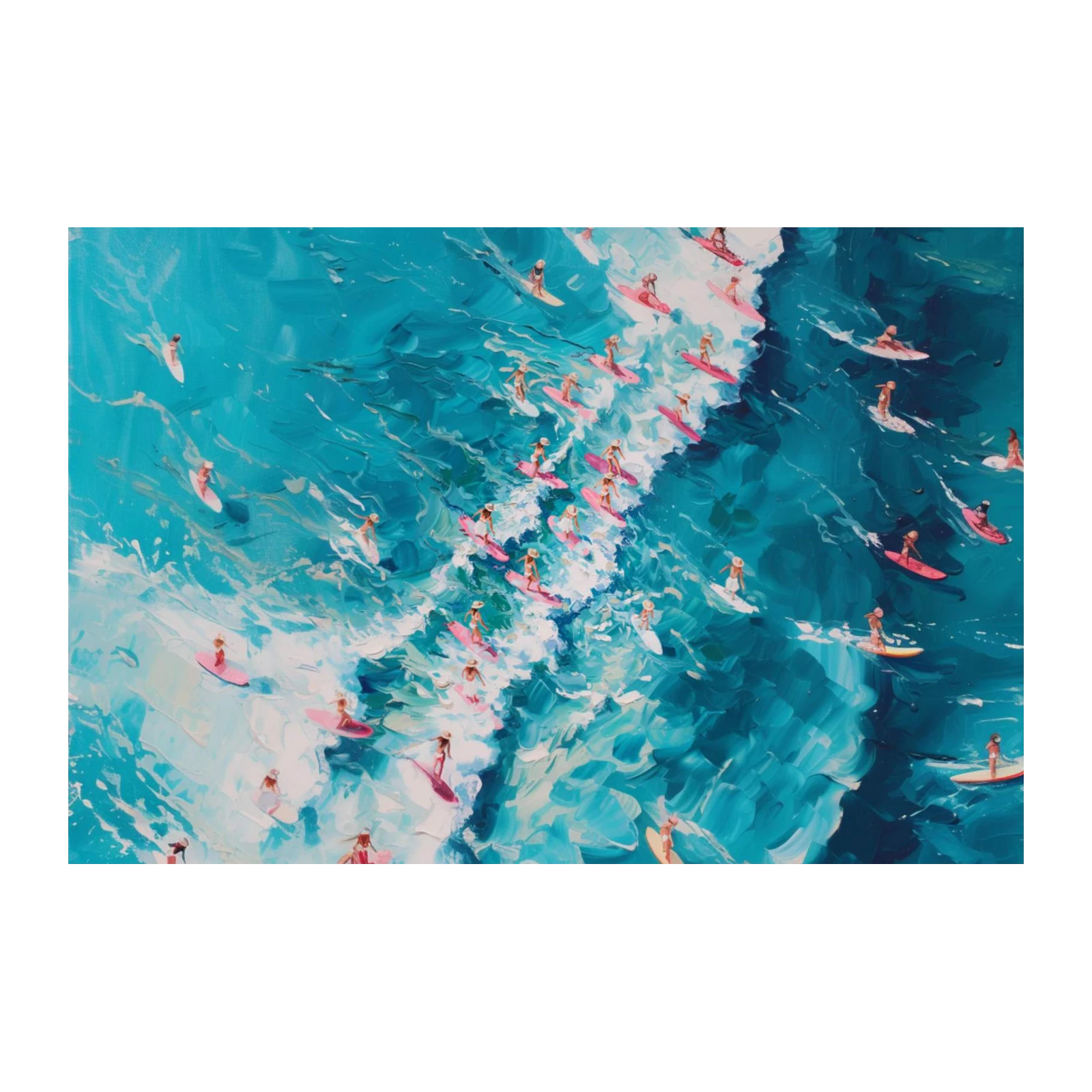Surfers Catching Waves Textured Oil Wall Art