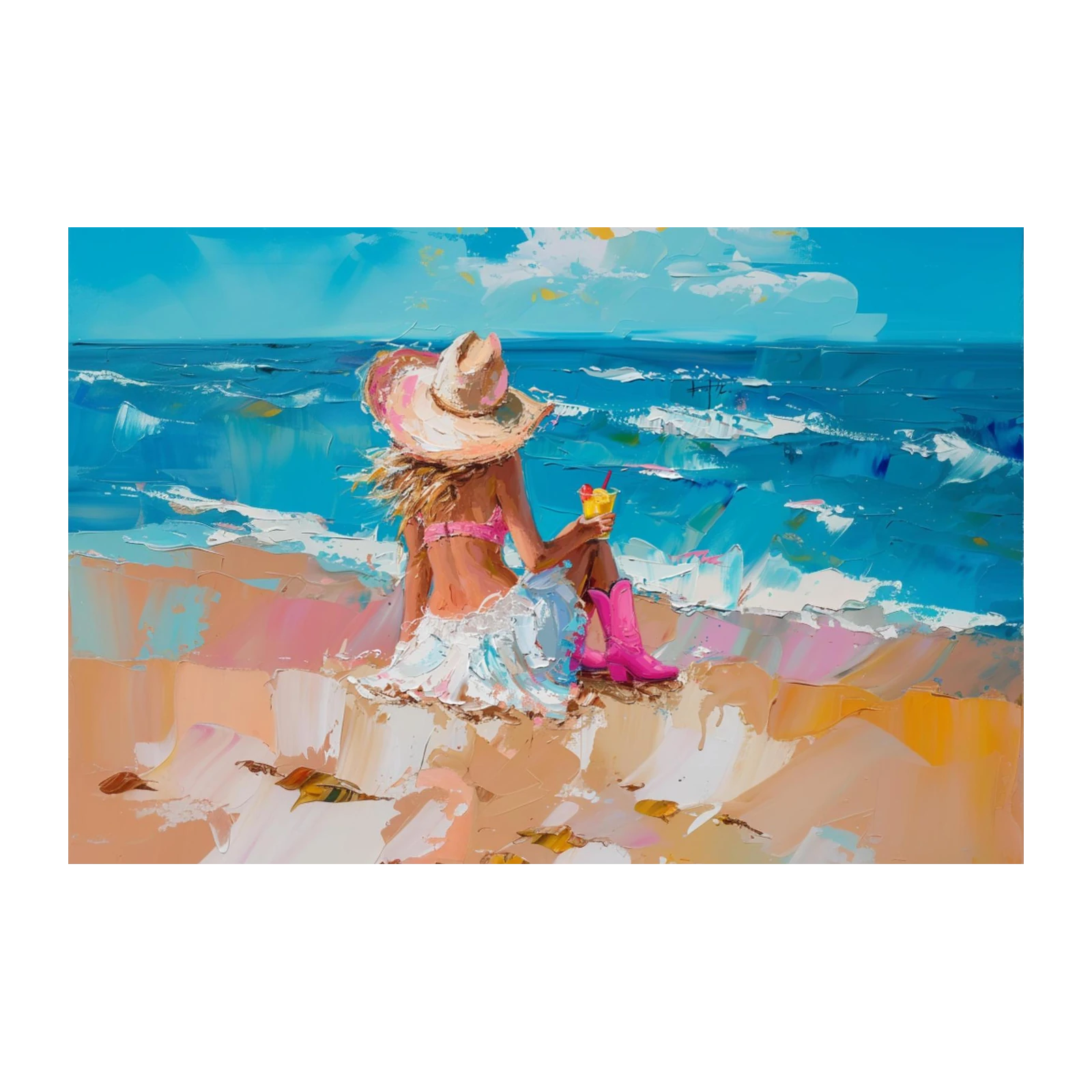 Vibrant Beach Life Cowboy Boots Wall Art