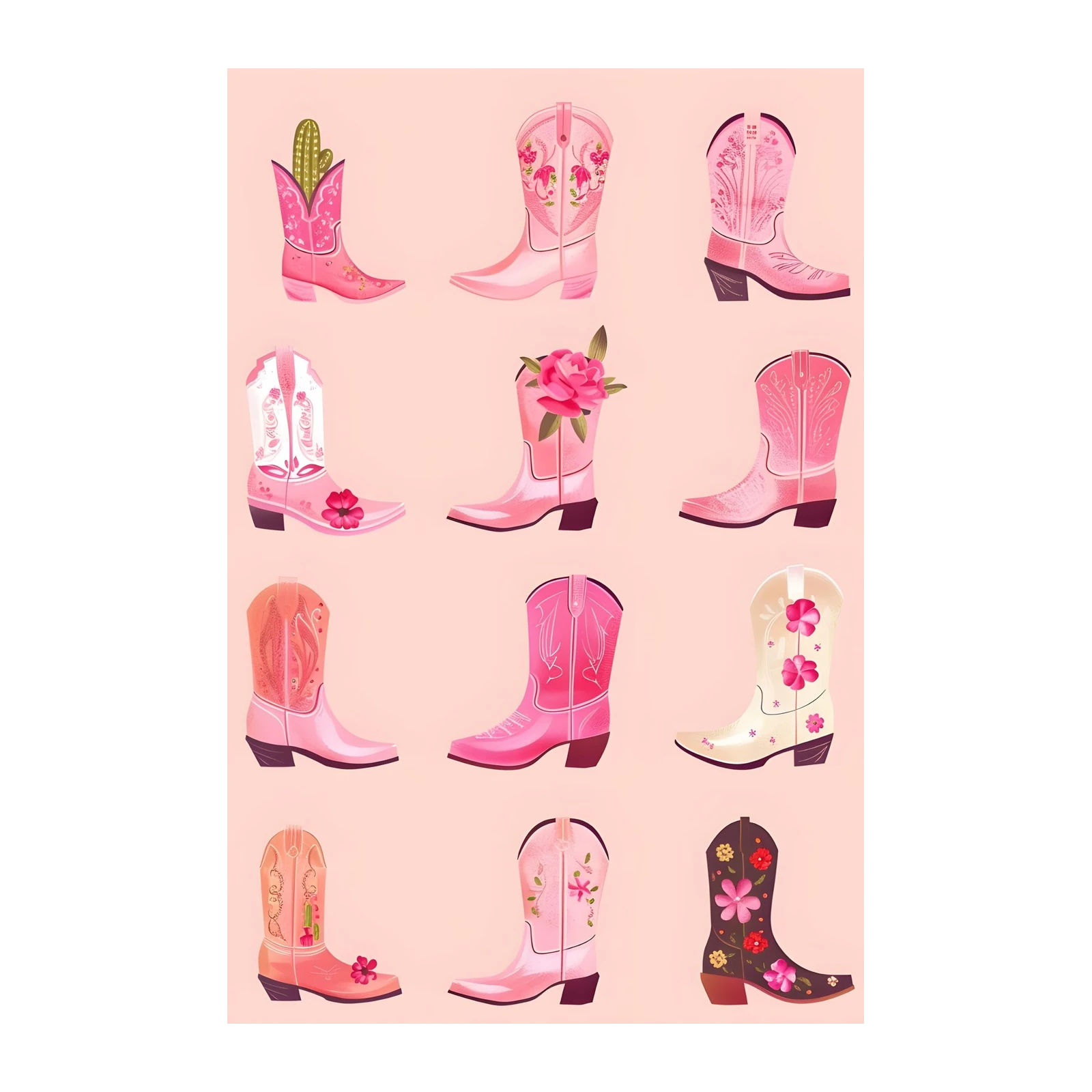 Pink Cowboy Boots Collection Wall Art