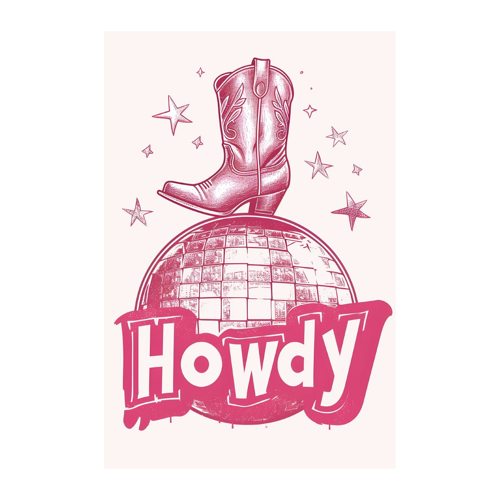 Retro Cowboy Boot Disco Ball Howdy Wall Art