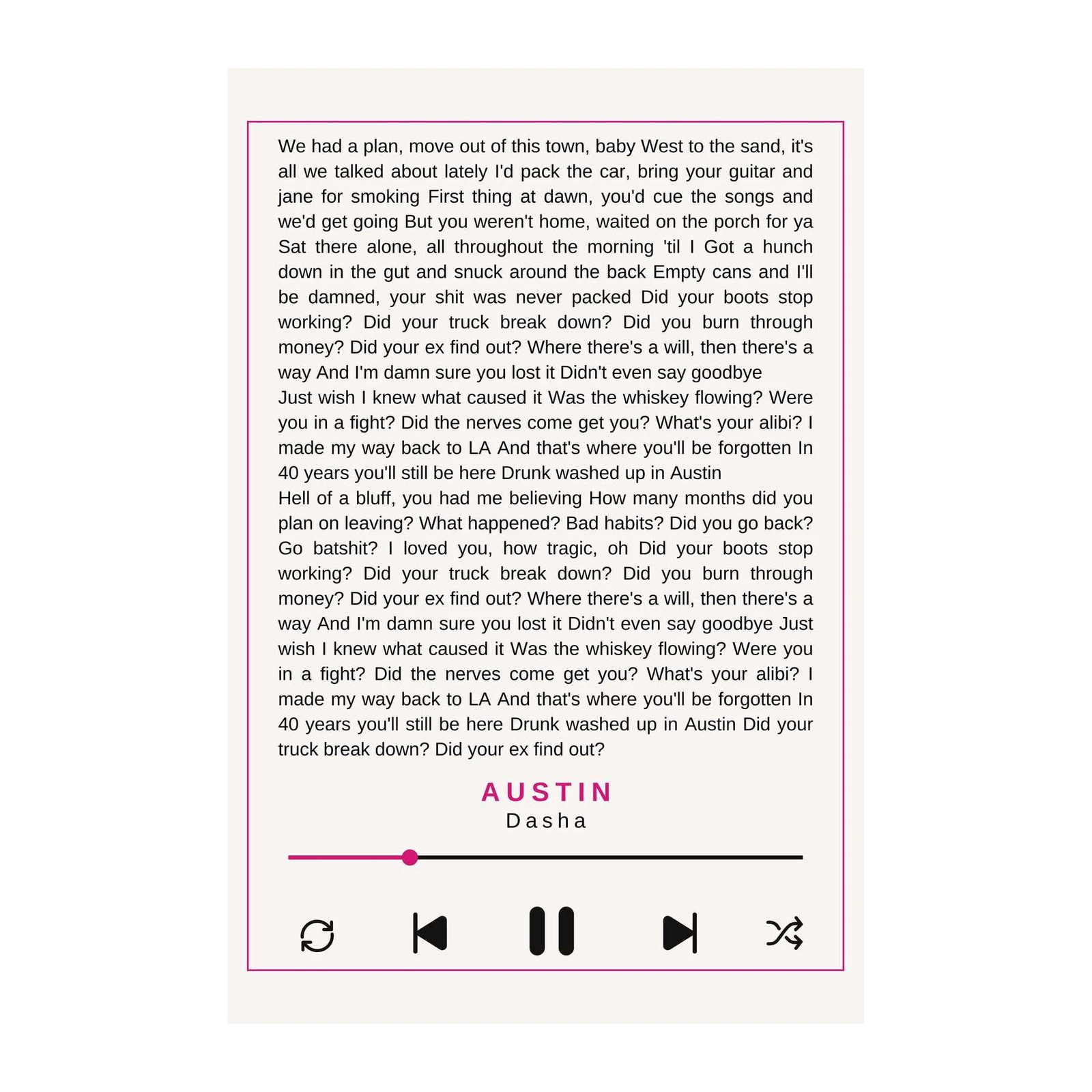 Austin Dasha Song Lyric Wall Art