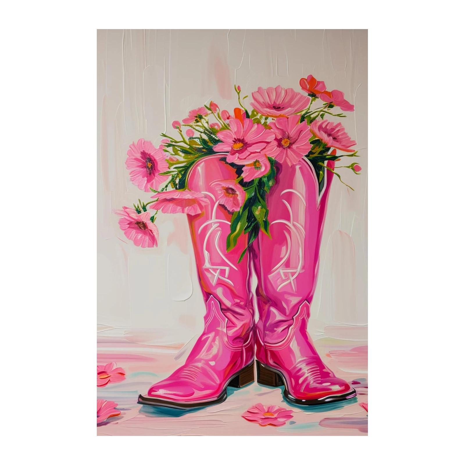 Vibrant Pink Boots & Flowers Wall Art