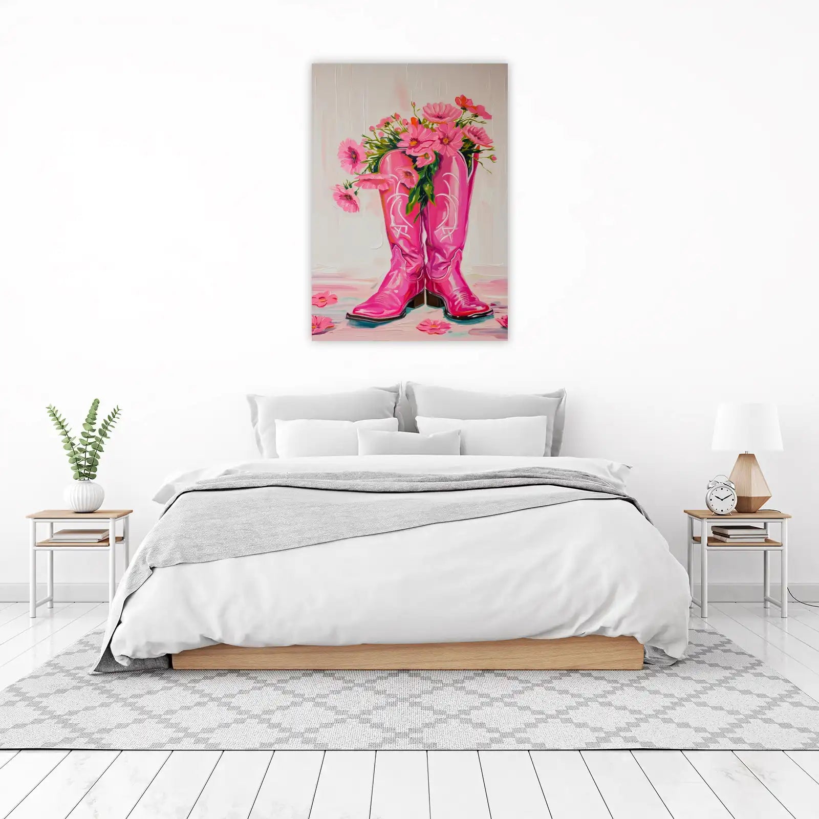 Vibrant Pink Boots & Flowers Wall Art