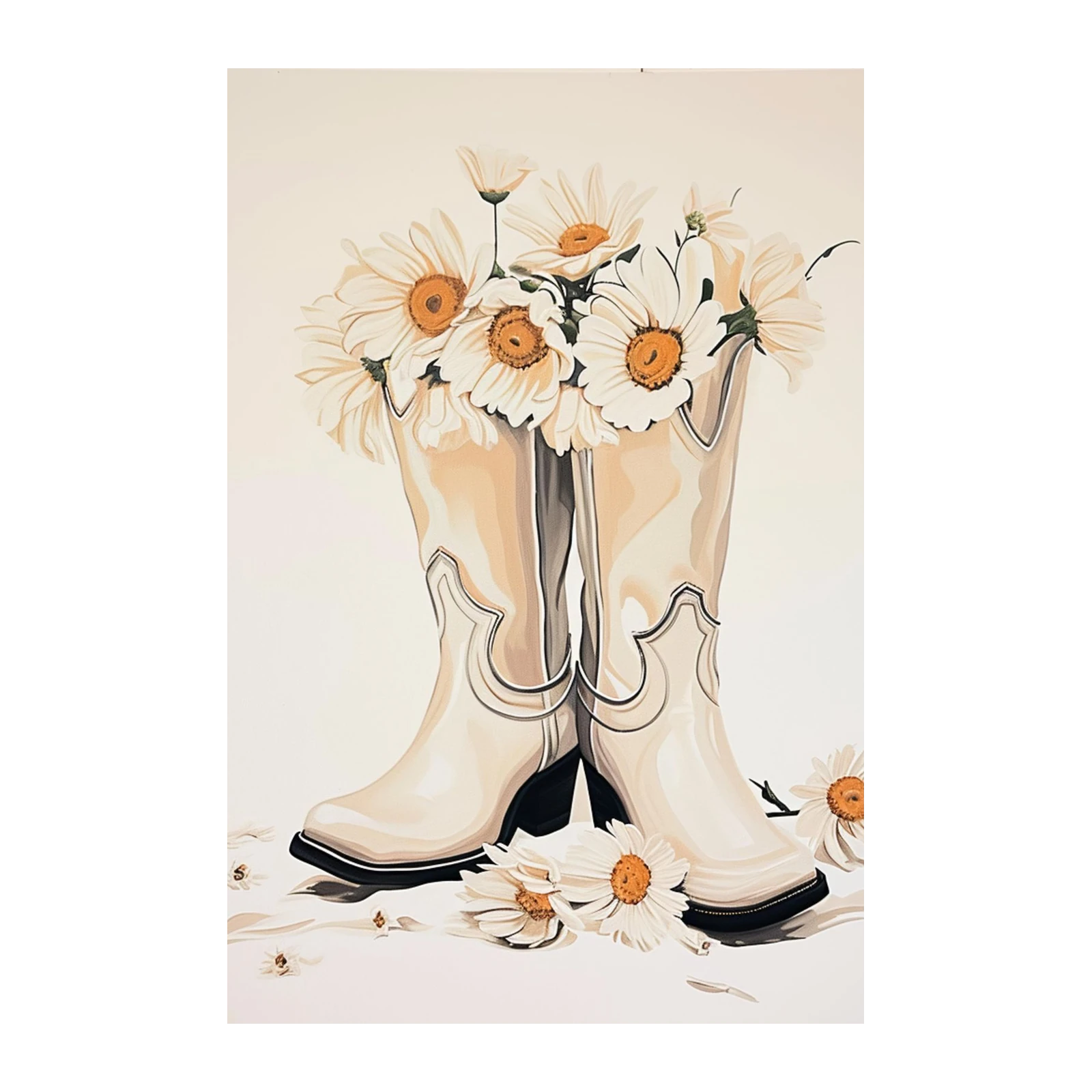 Daisy Boots Chic Western Wall Art