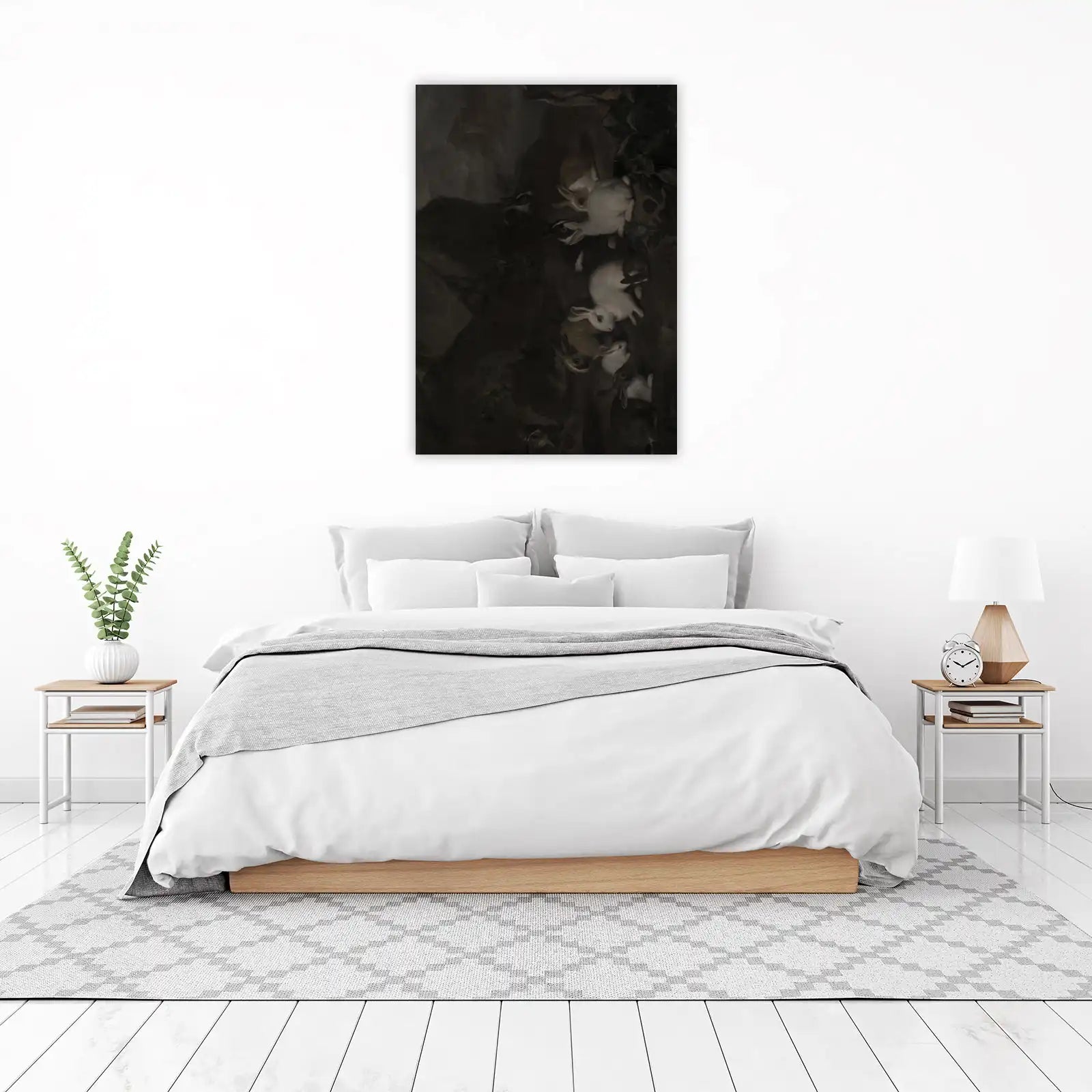Enchanting Rabbits in Dark Woodland Wall Art