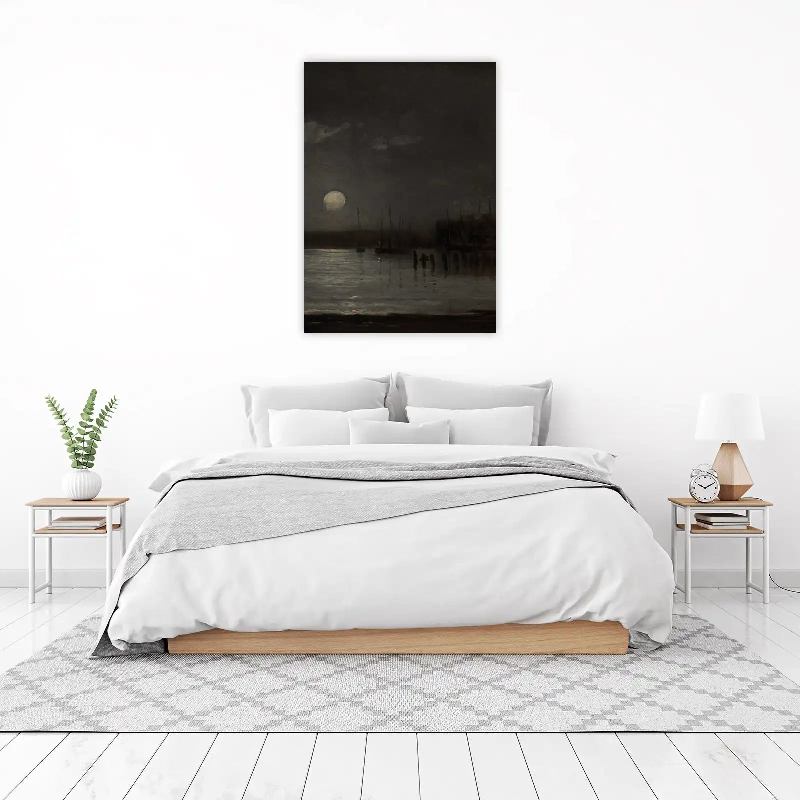 Moonlit Harbor with Boats Wall Art