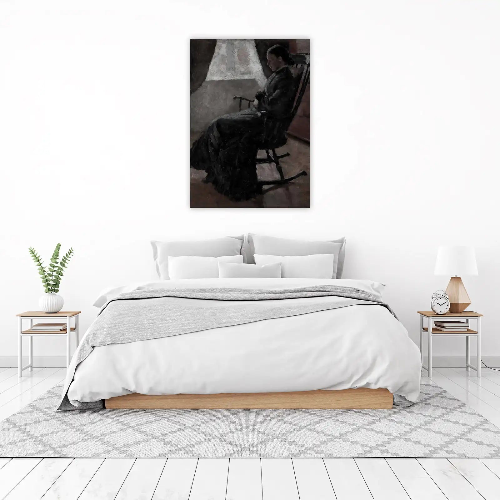 Serene Solitude Woman Rocking Chair Wall Art