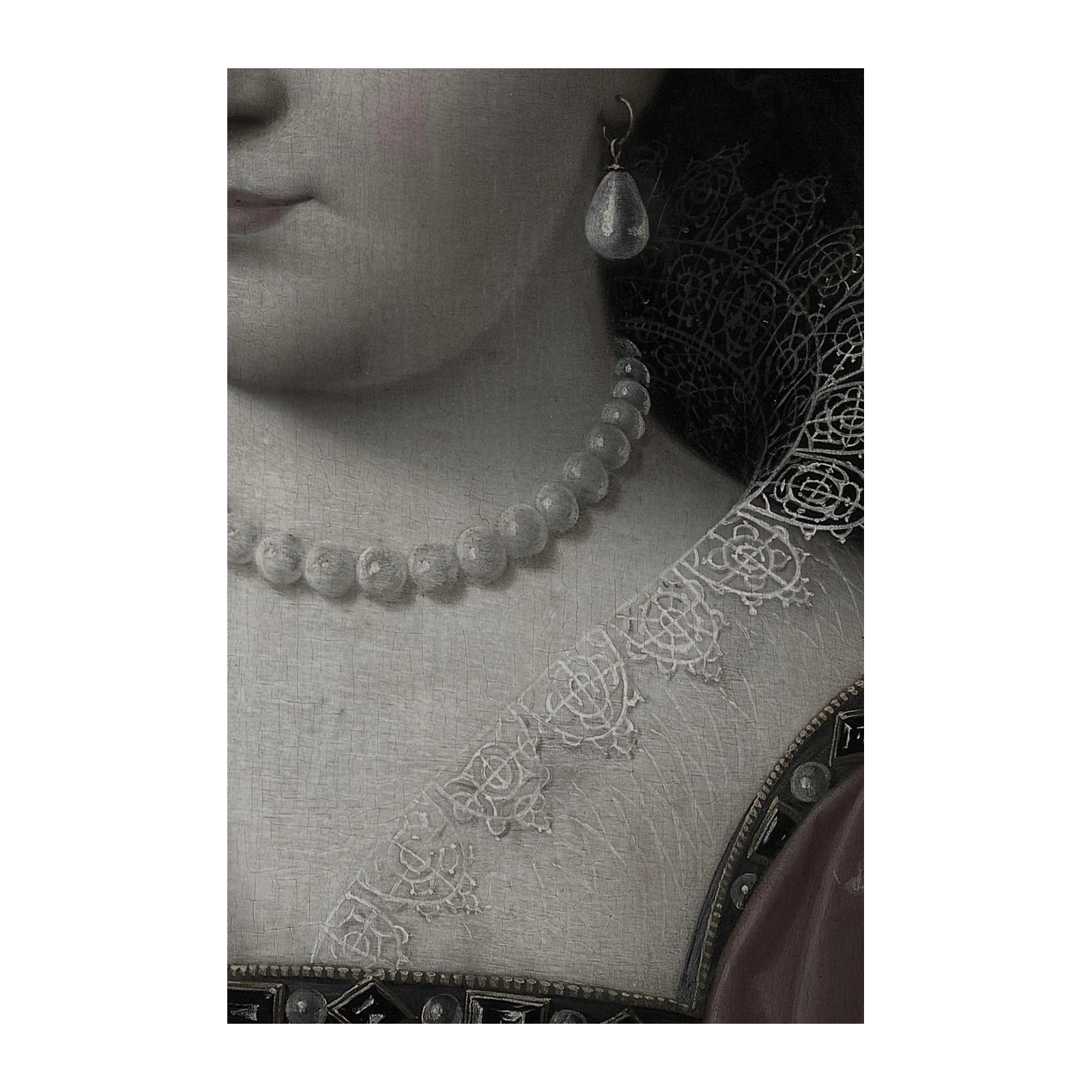 Elegant Pearl Necklace Vintage Portrait Wall Art
