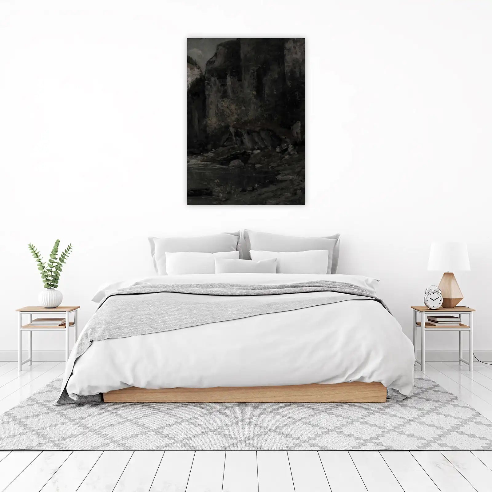 Moody Dark Forest River Cliff Wall Art