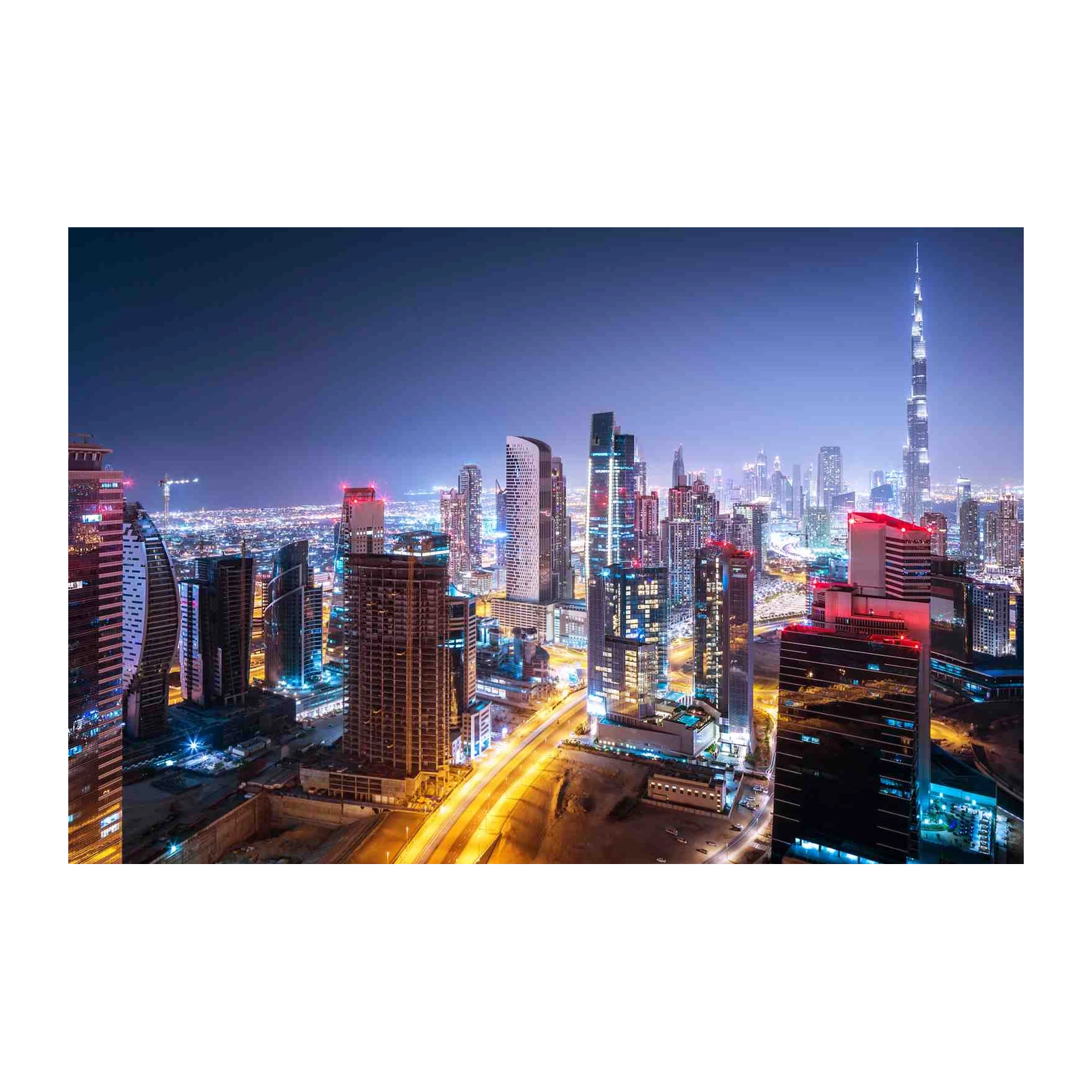 Dubai Skyline Night View Wall Art