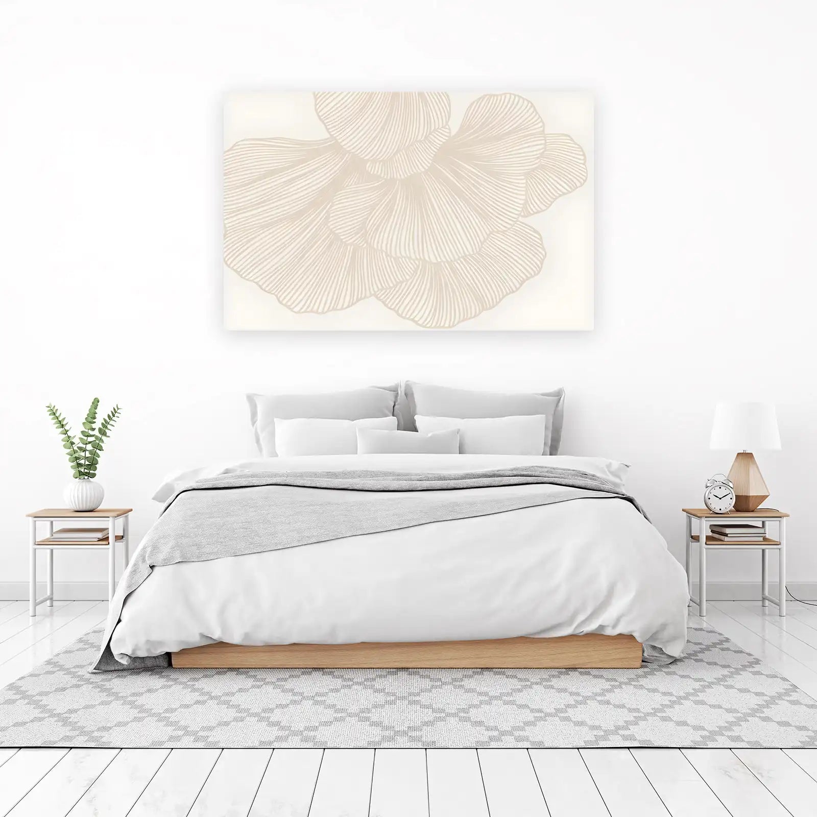 Elegant Beige Floral Line Art Wall Art