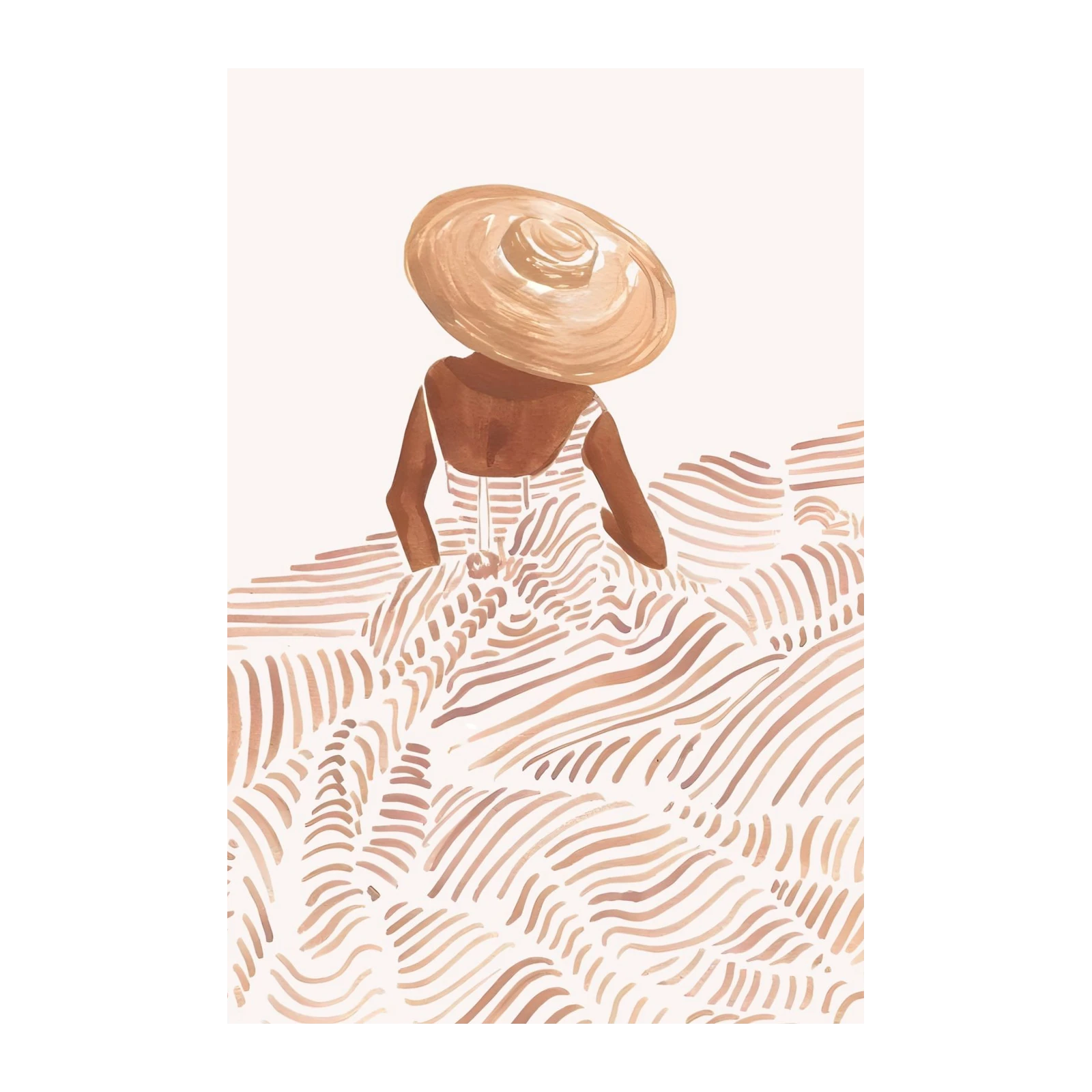 Bohemian Woman Straw Hat Beach Wall Art